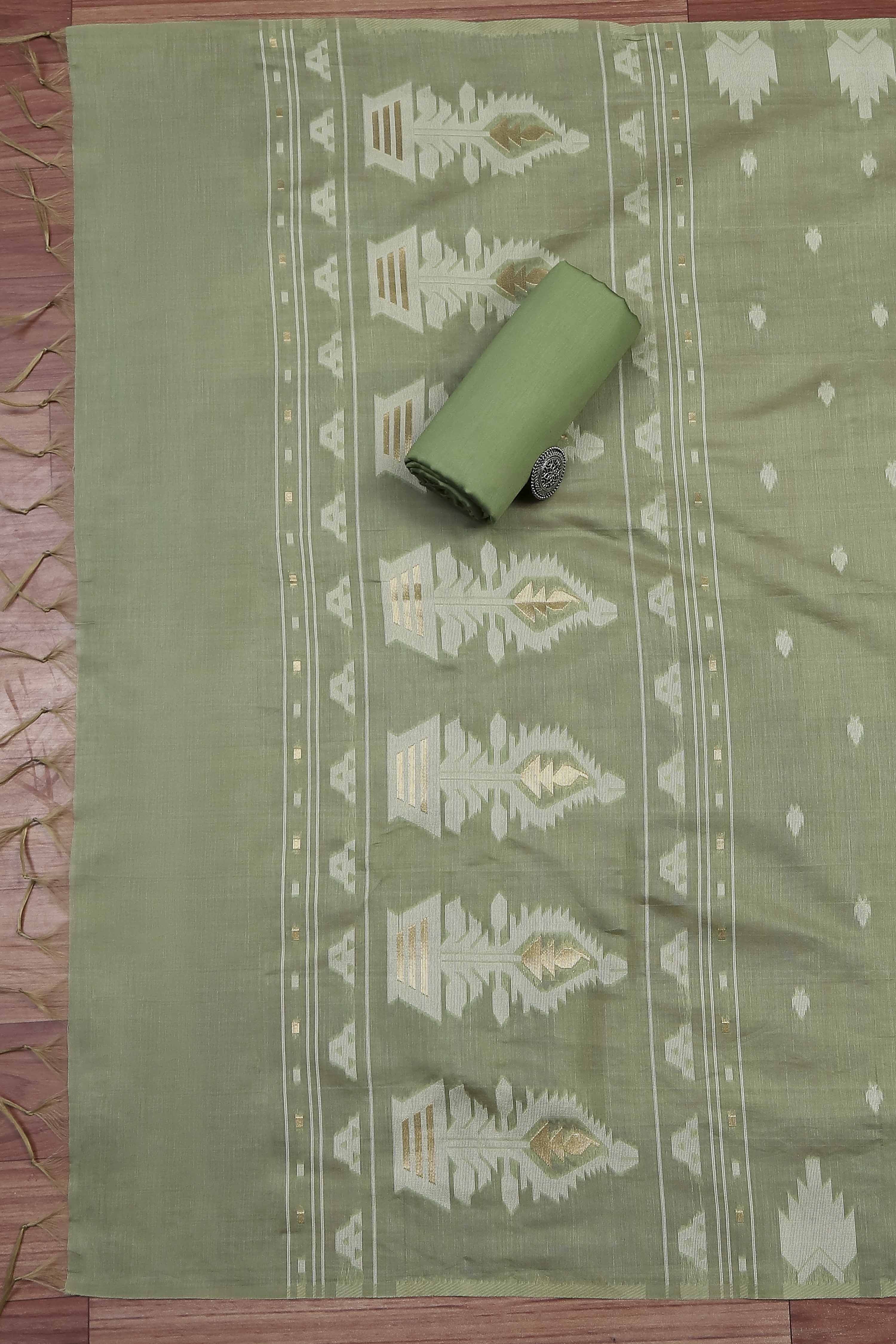 Light Blue Cotton Jamdani Unstitched Suit Set image number 3