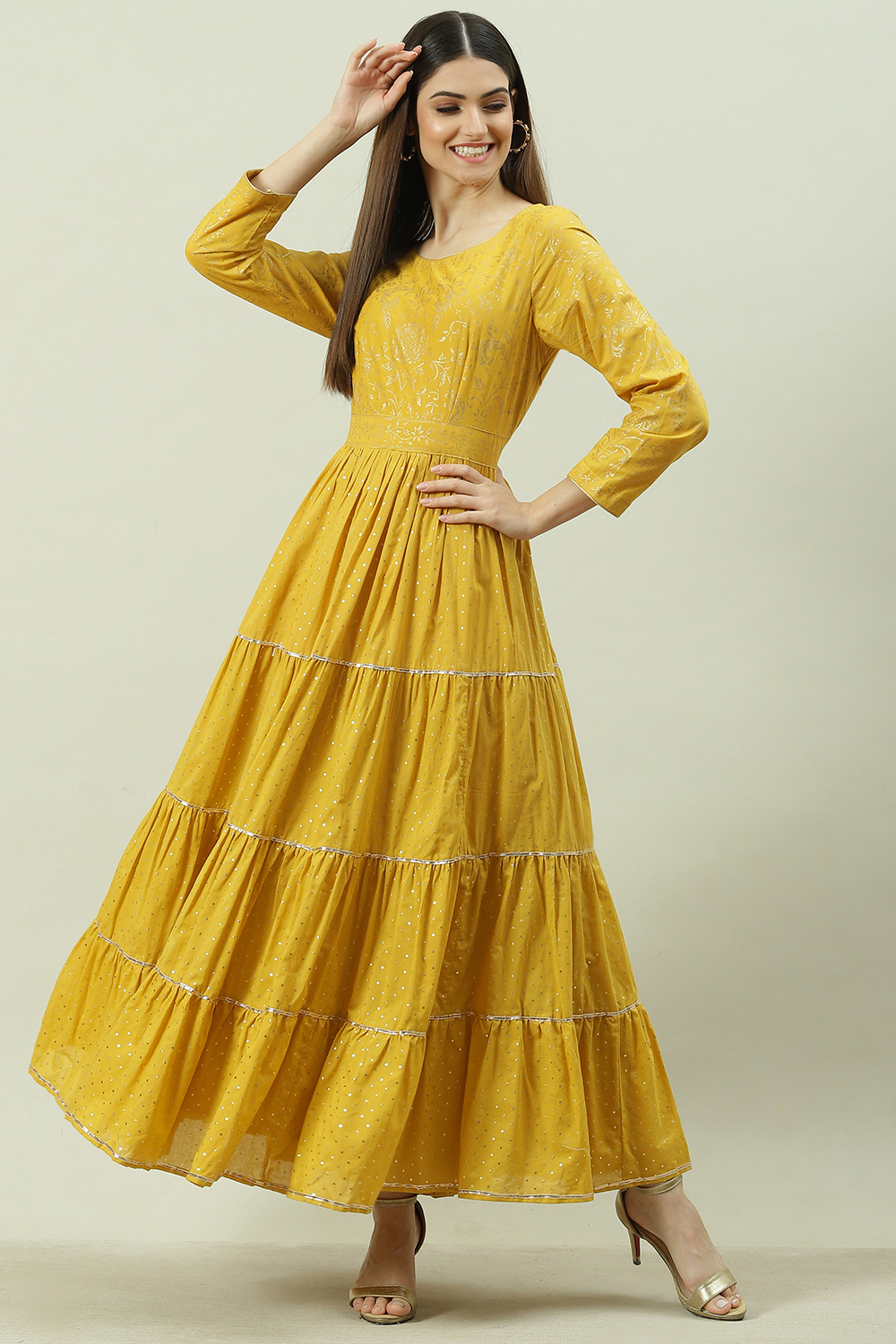 Pink Cotton Flared Printed Dress image number 0