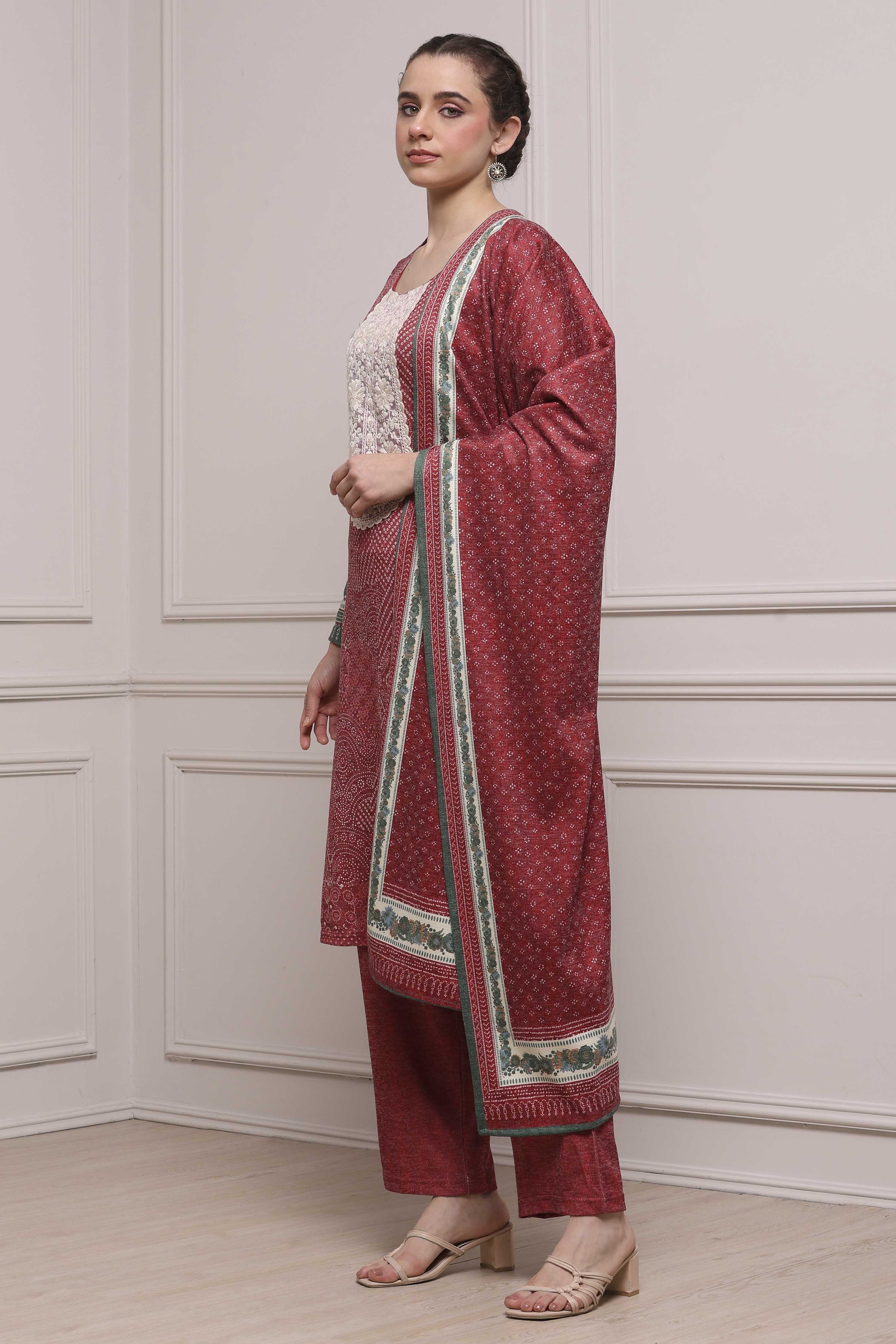 Black Blended Straight Printed Suit Set image number 3