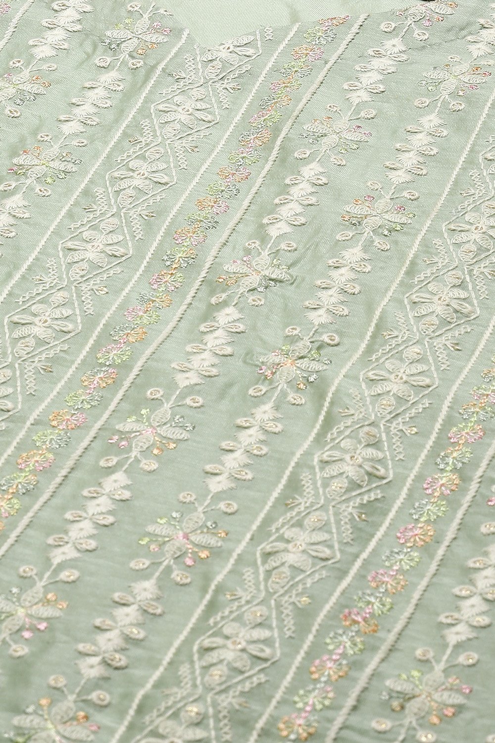 Green Chanderi Printed Unstitched Suit Set image number 2