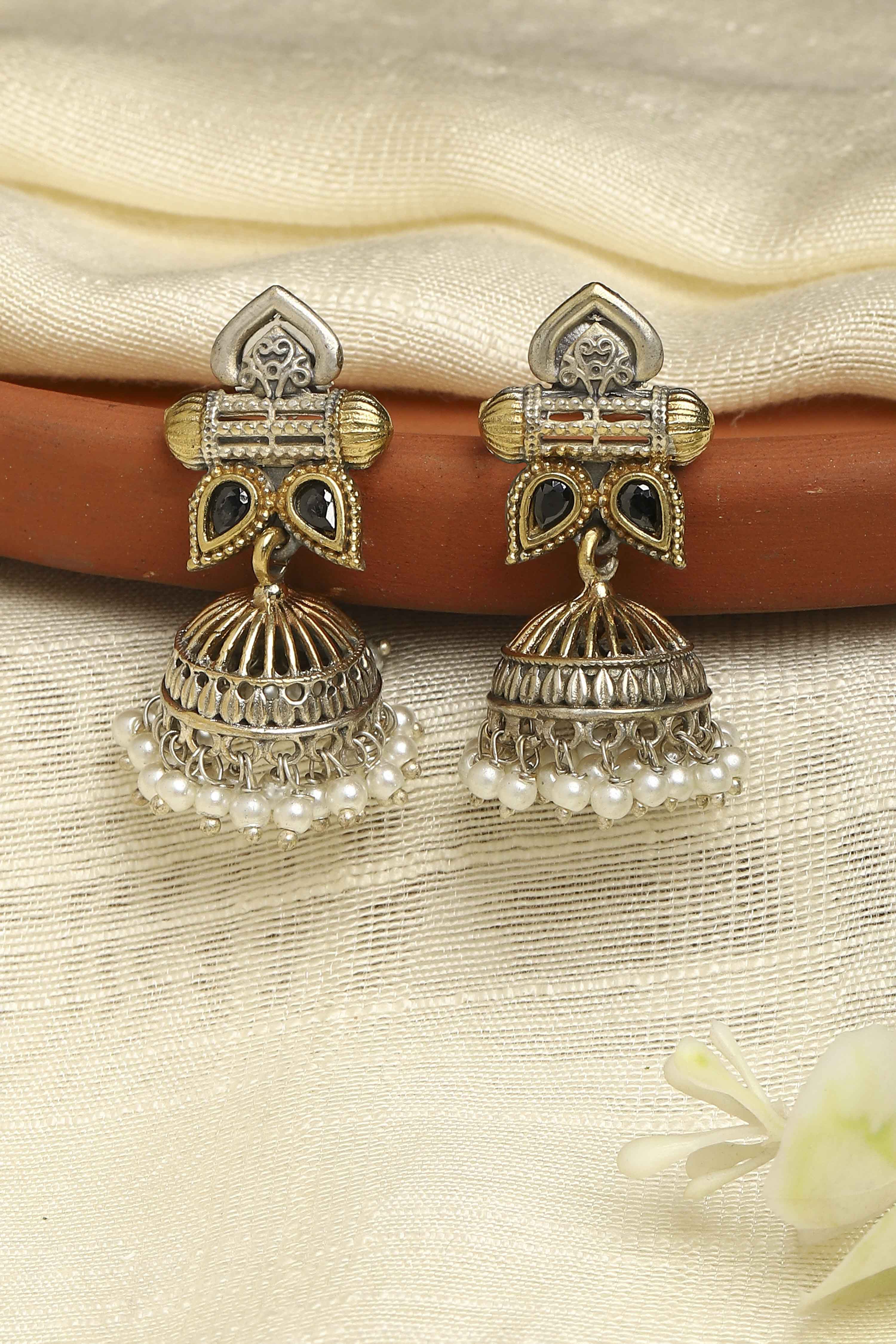 Oxidised Gold Brass Jhumka image number 4