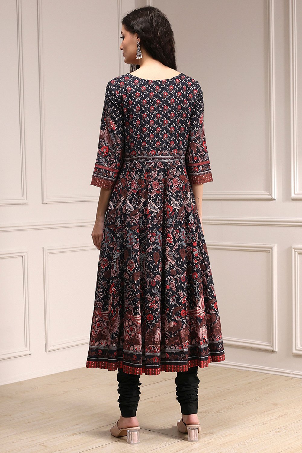Black Cotton Fitted Anarkali Suit Set image number 4