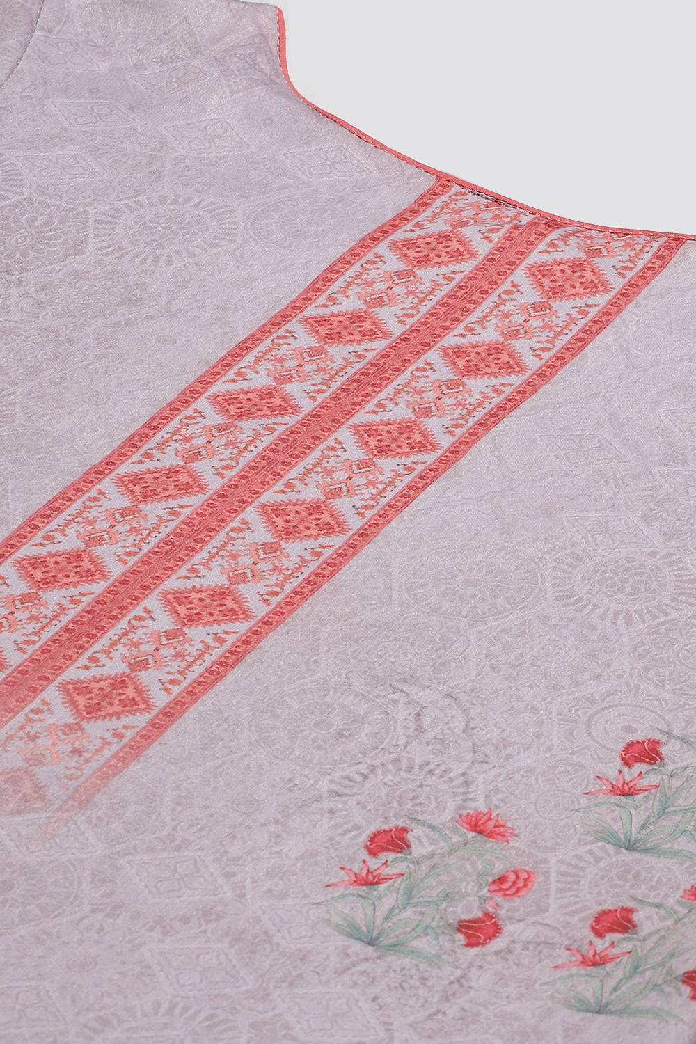 Off White Poly Spun Digital Print Unstitched Suit Set image number 1