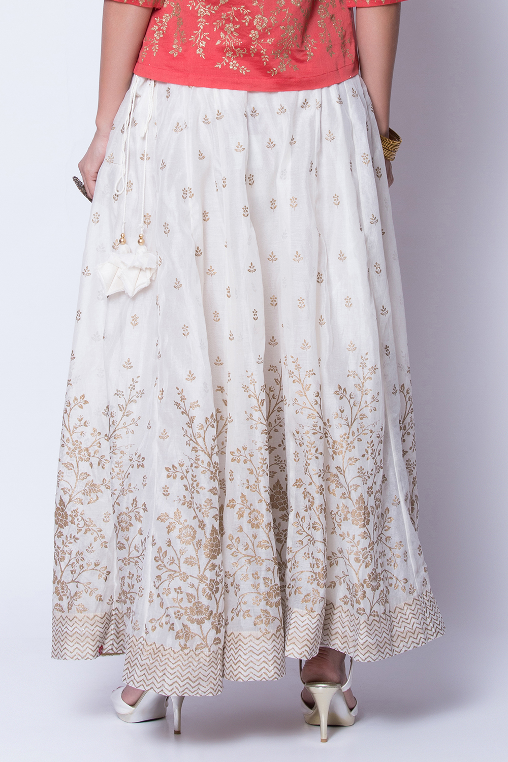 Off White Gold Metallic Print Skirt image number 4