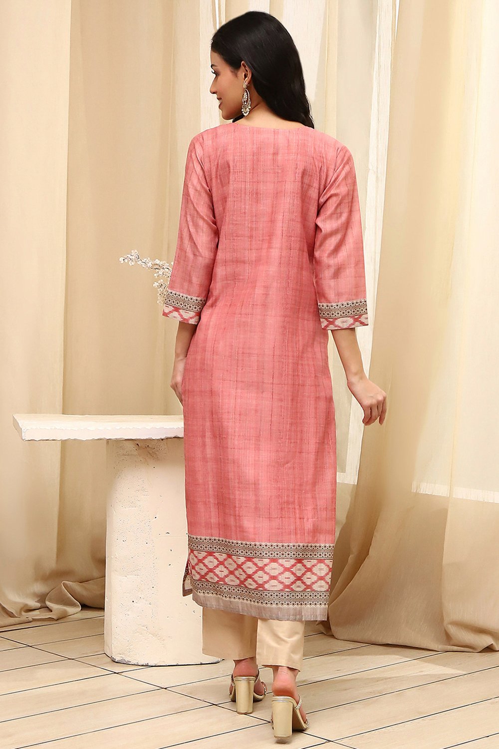 Pink Cotton Machine-Embroidered Unstitched Suit Set image number 6
