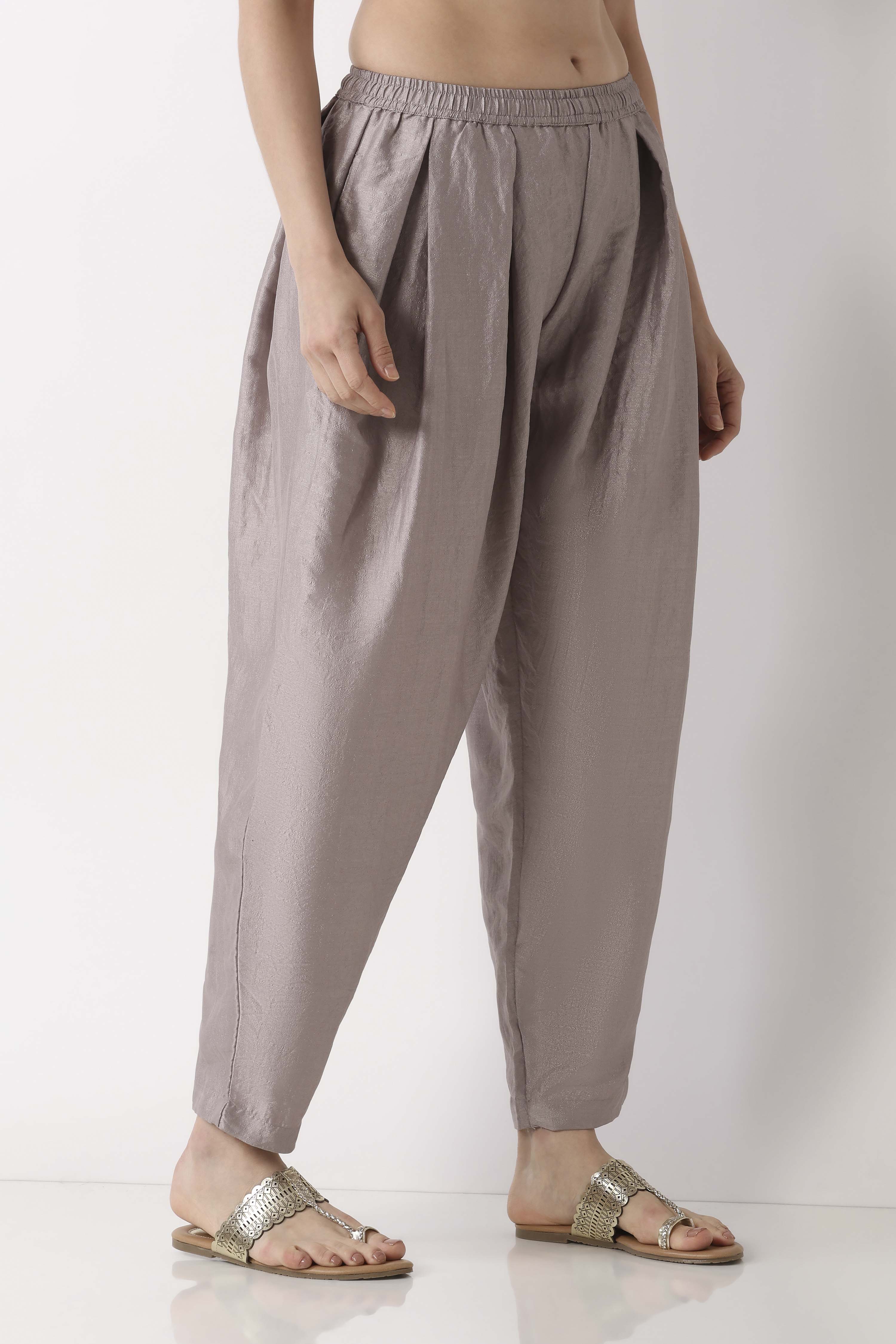 Beige Polyester Relaxed Dyed Pants image number 3