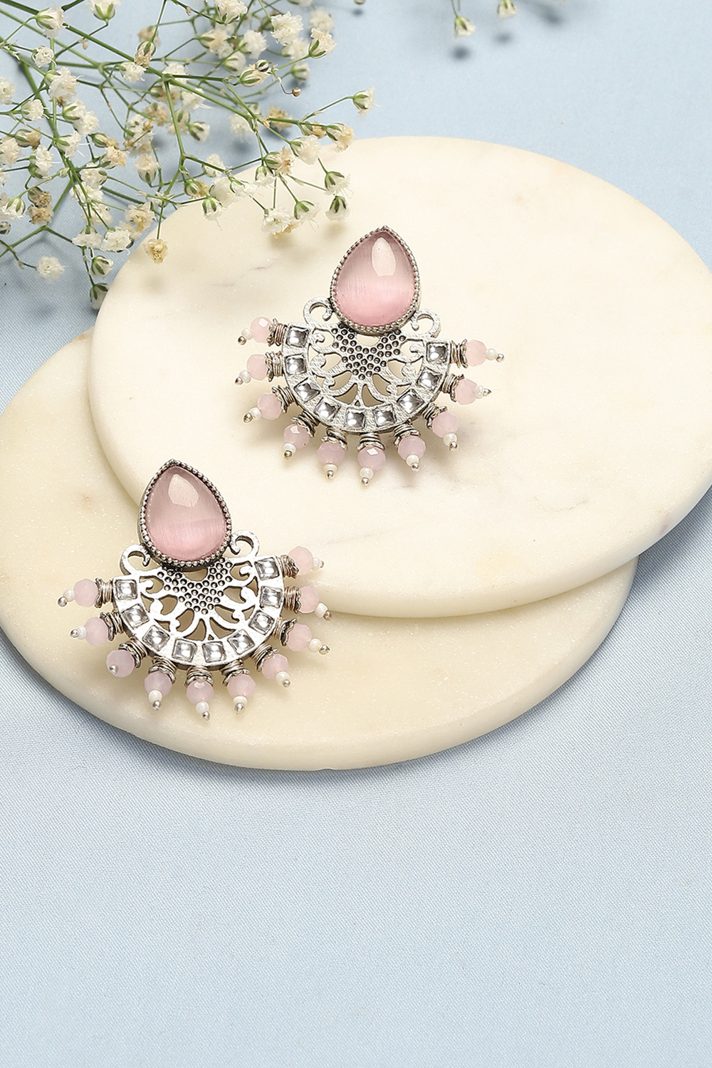 Oxidised Light Pink Brass Earrings image number 0