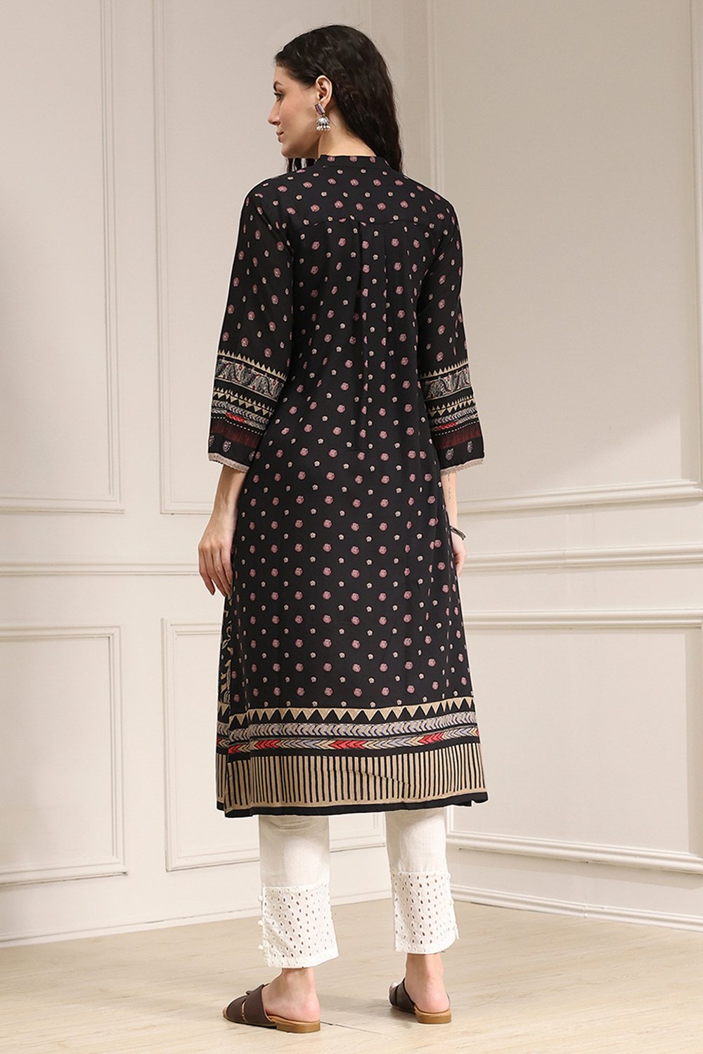 Black Viscose Rayon Straight Printed Kurta image number 3