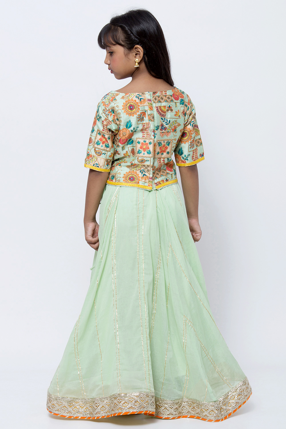 Mint Green Girls Lehenga Set image number 4
