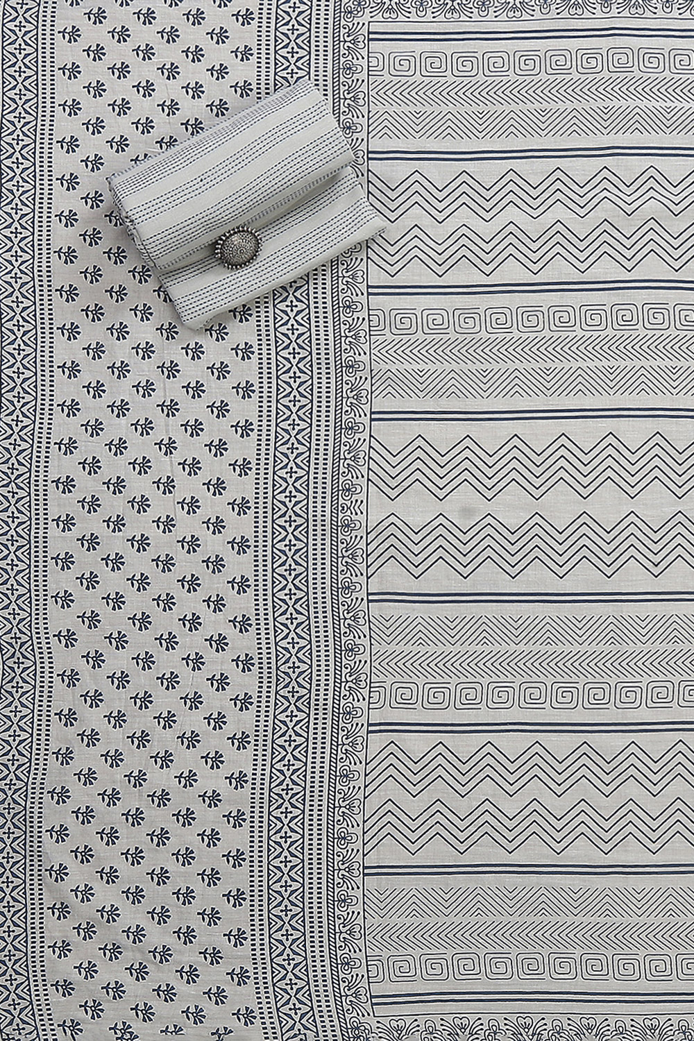 Blue Cotton Woven Unstitched Suit Set image number 3