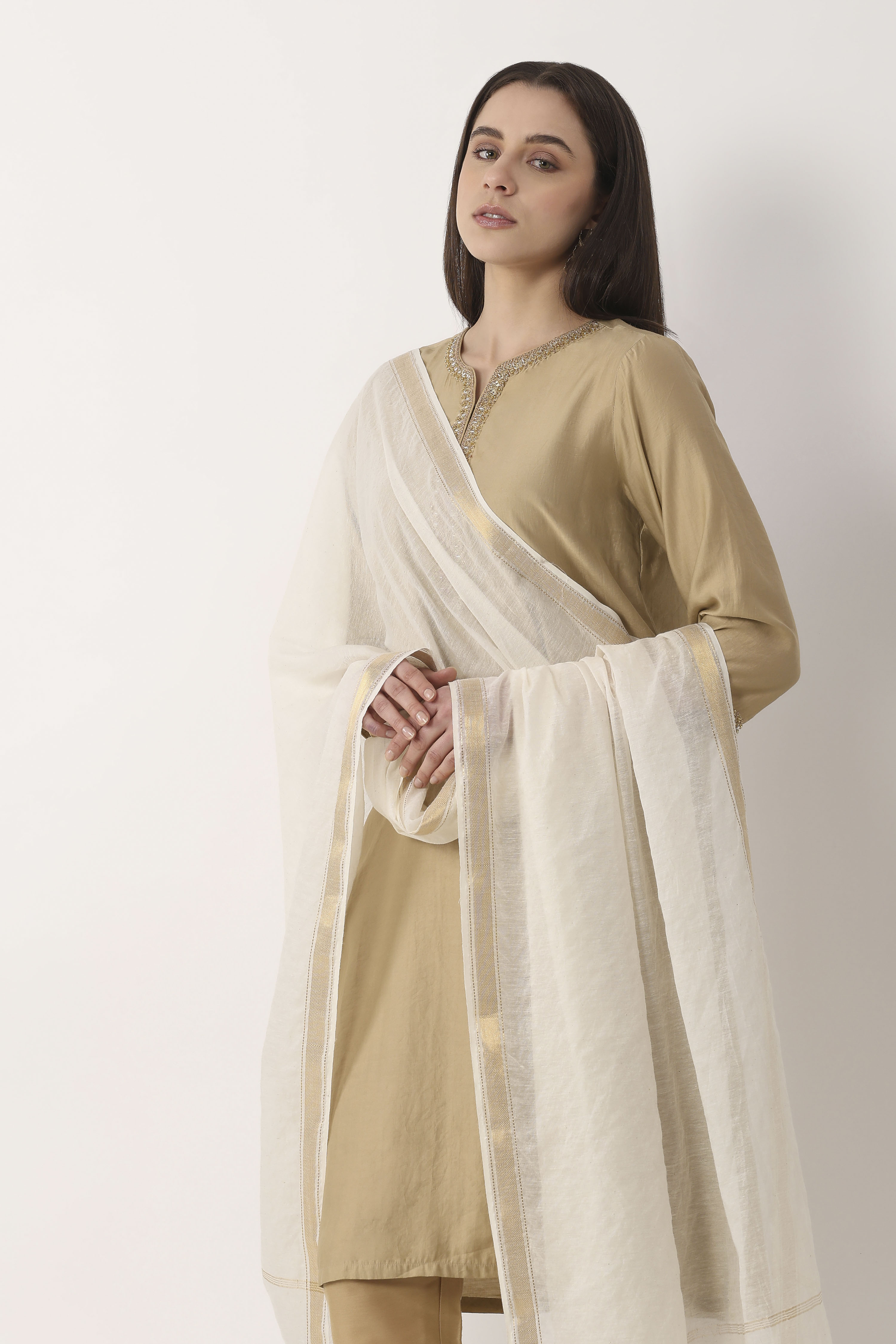 Off White Nylon Cotton Dupatta image number 3