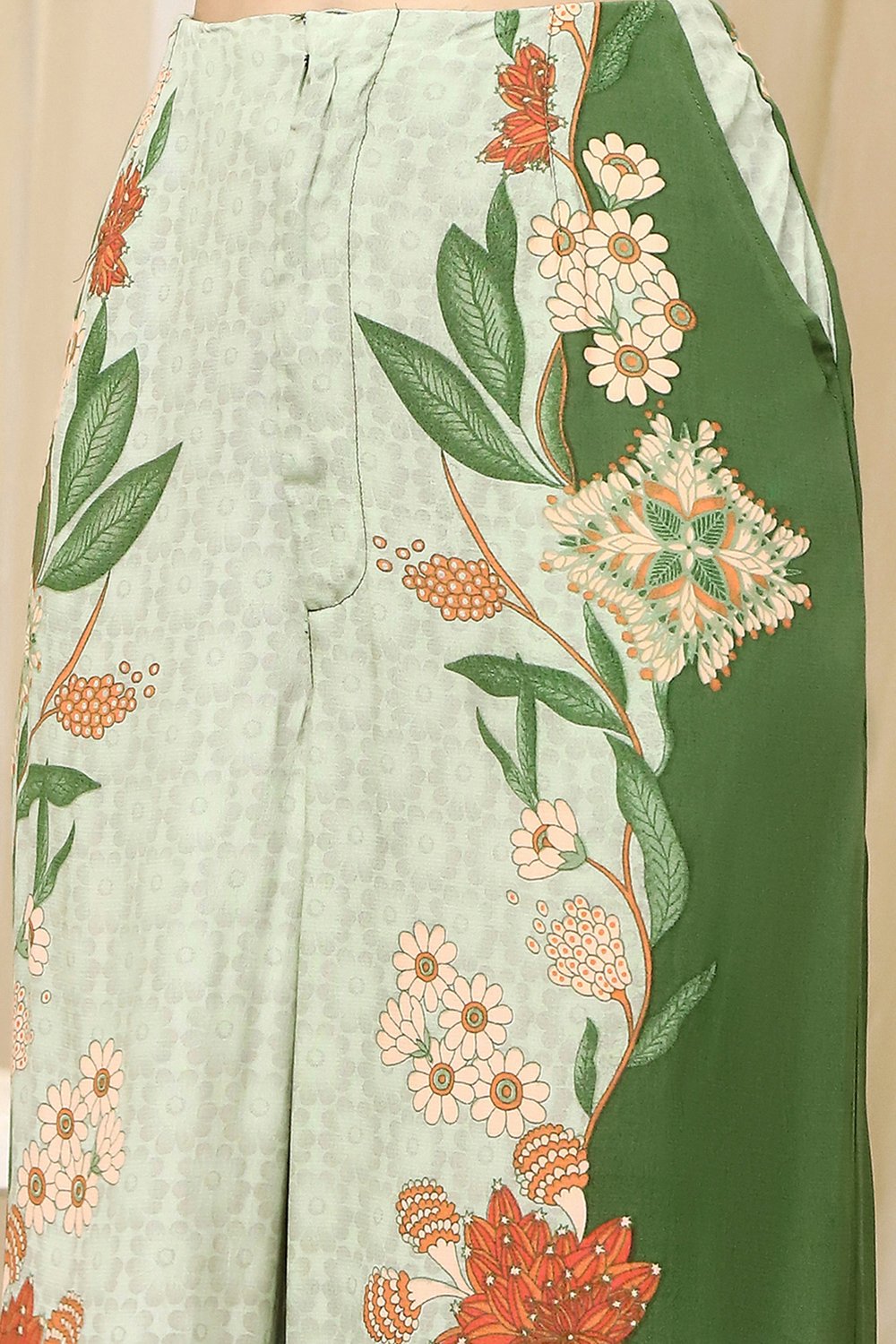 Green Viscose Blend Straight Printed Fusion Set image number 2