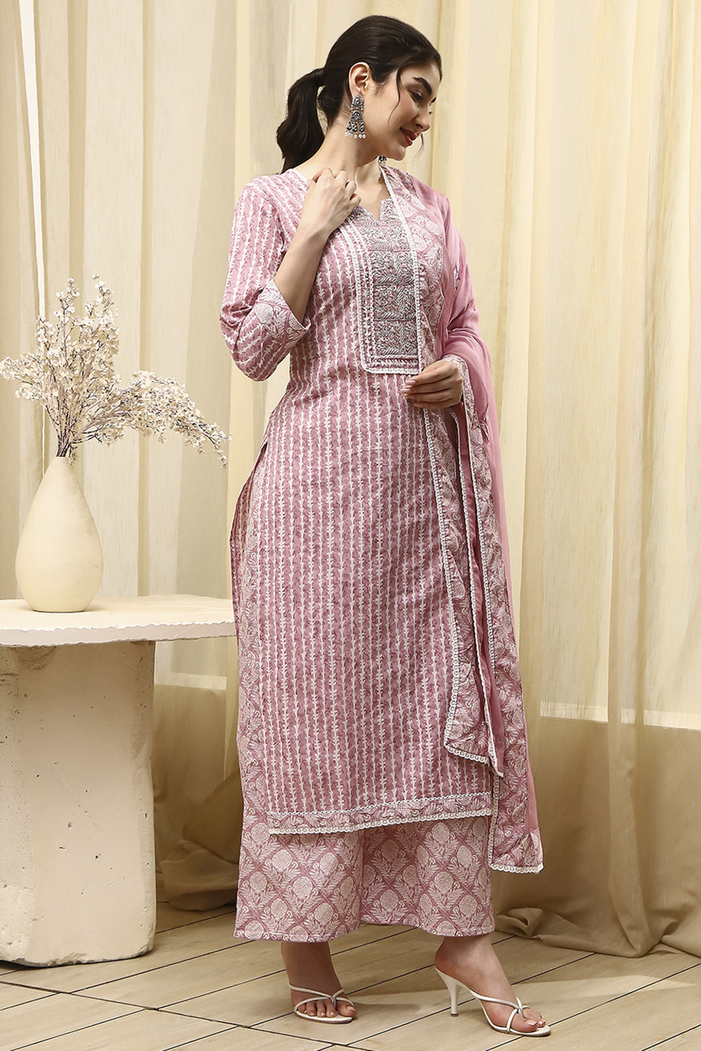 Grey Cotton Printed Unstitched Suit Set image number 6