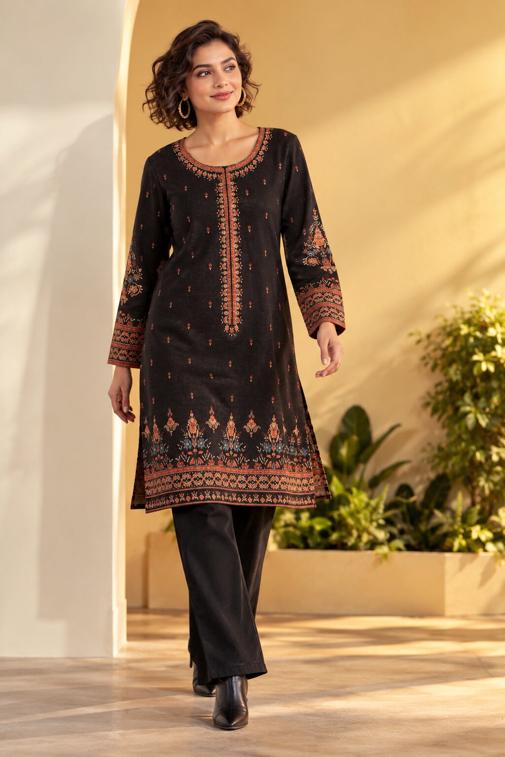Black Multi-Motif Printed Straight Kurta image number 0