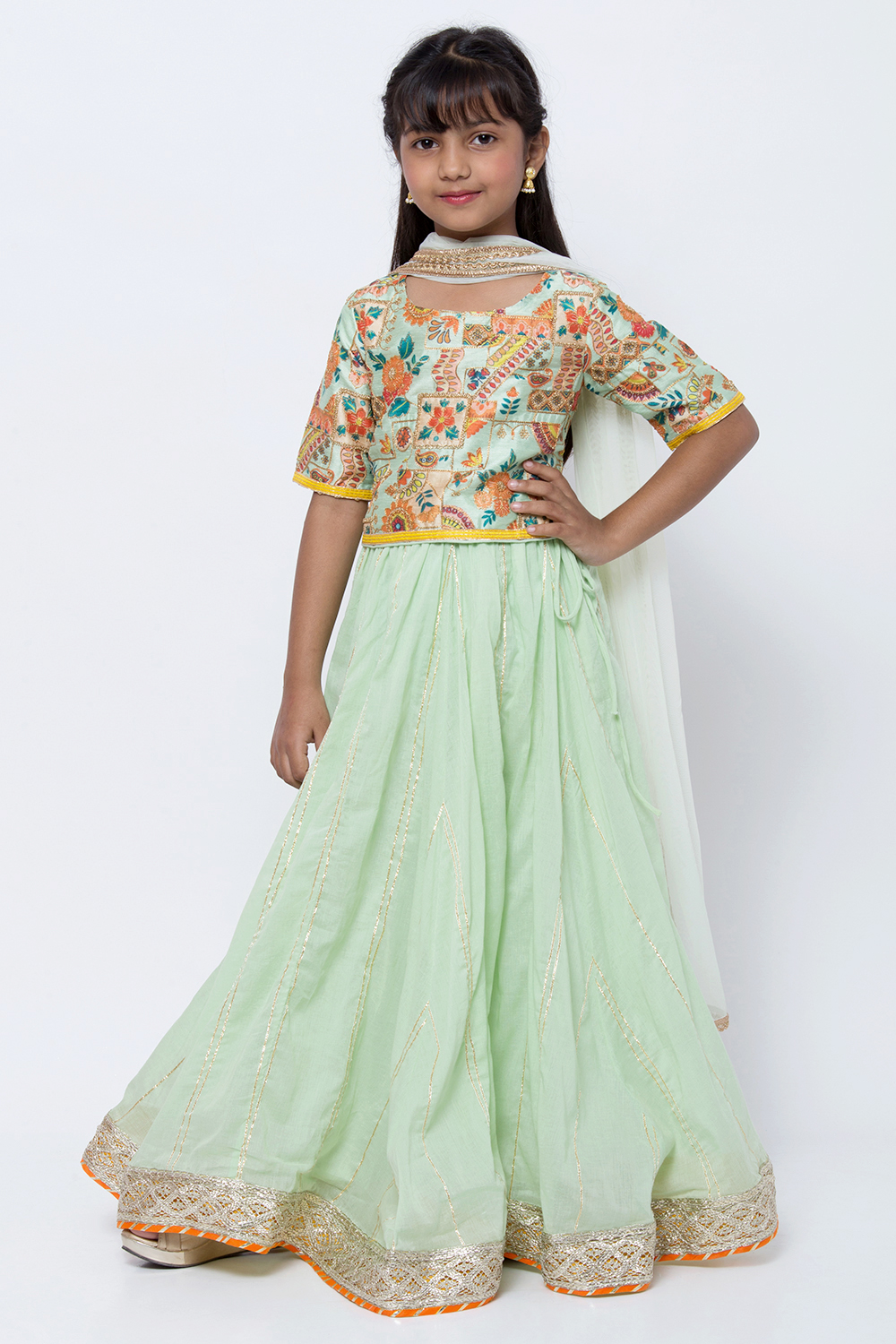 Mint Green Girls Lehenga Set image number 2