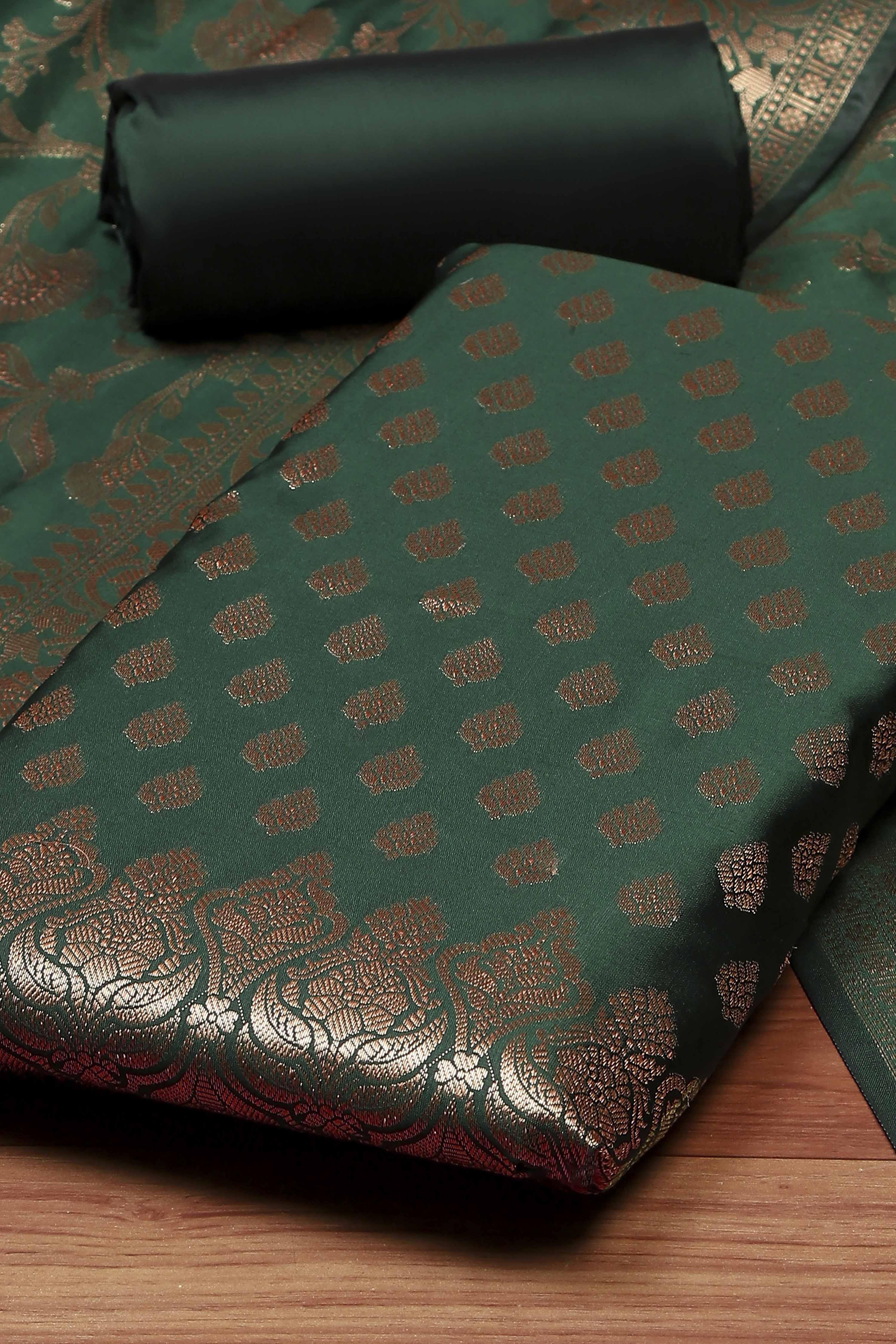 Rama Green Silk Unstitched Suit Set image number 1