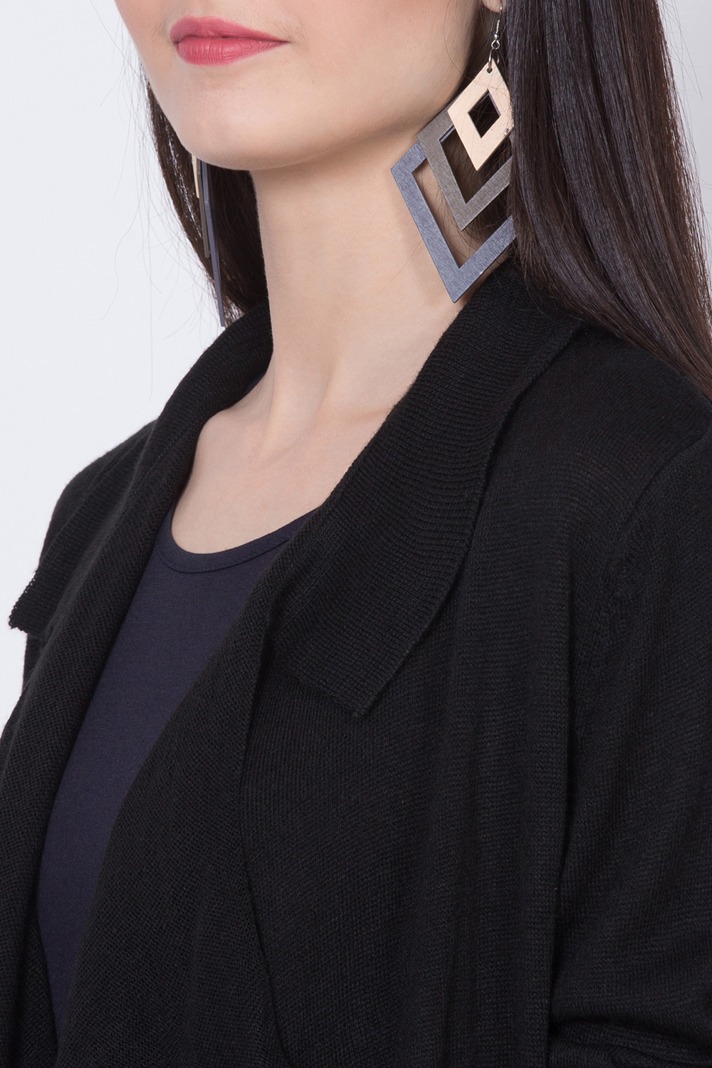 Cream Woolen Front Open Solid Shrug image number 1