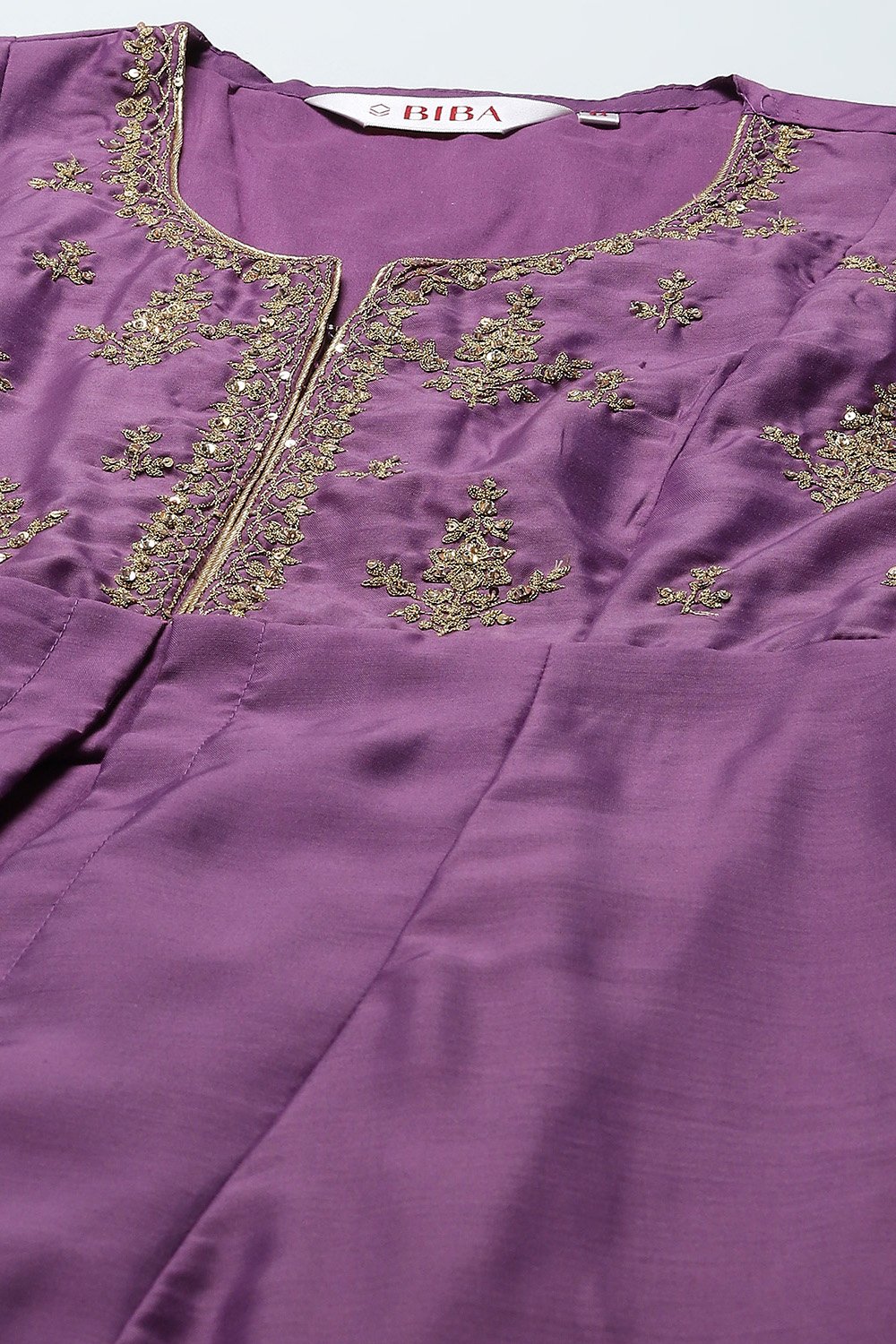 Violet Jersey Anarkali Kurta Churidar Suit Set image number 1