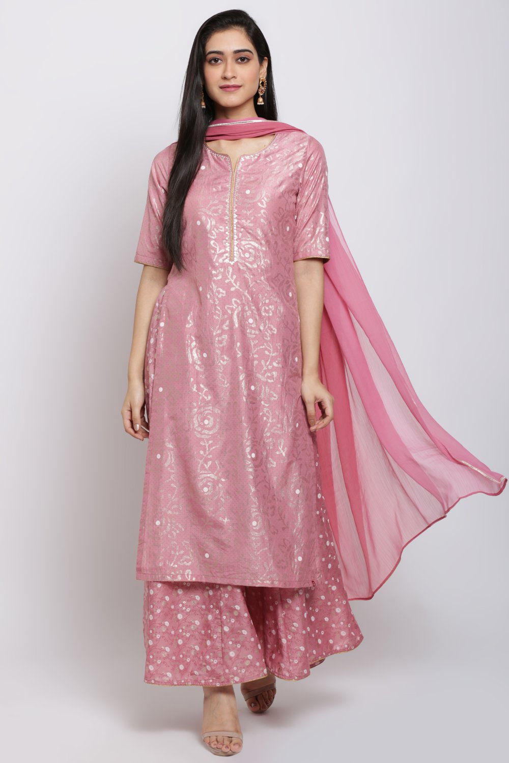 Onion Pink Art Silk Straight Kurta Sharara Suit Set image number 0
