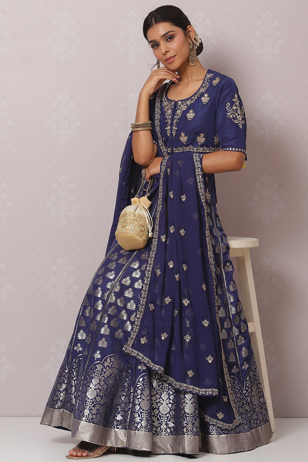 Blue Straight Art Silk Lehenga Set image number 0