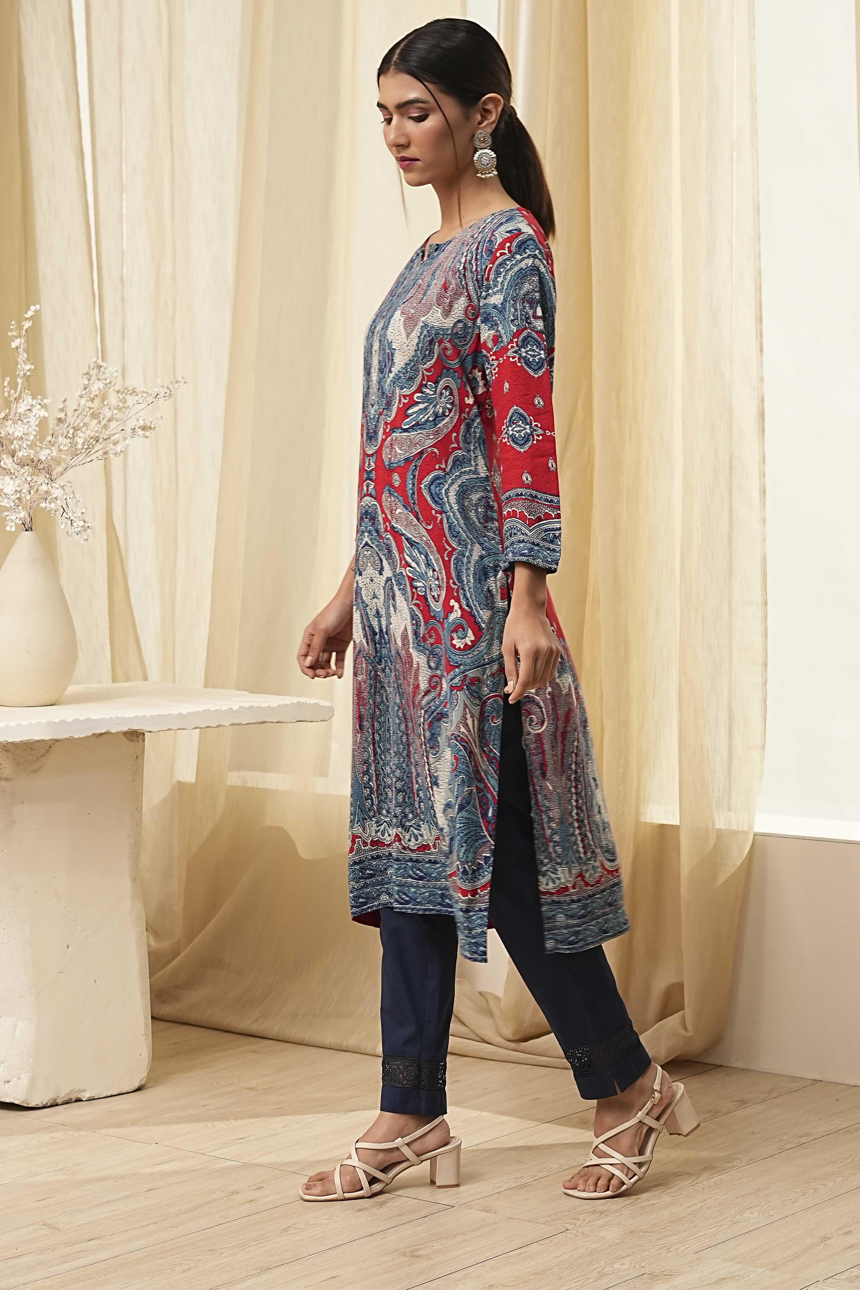 Pink Printed Straight Kurta image number 2