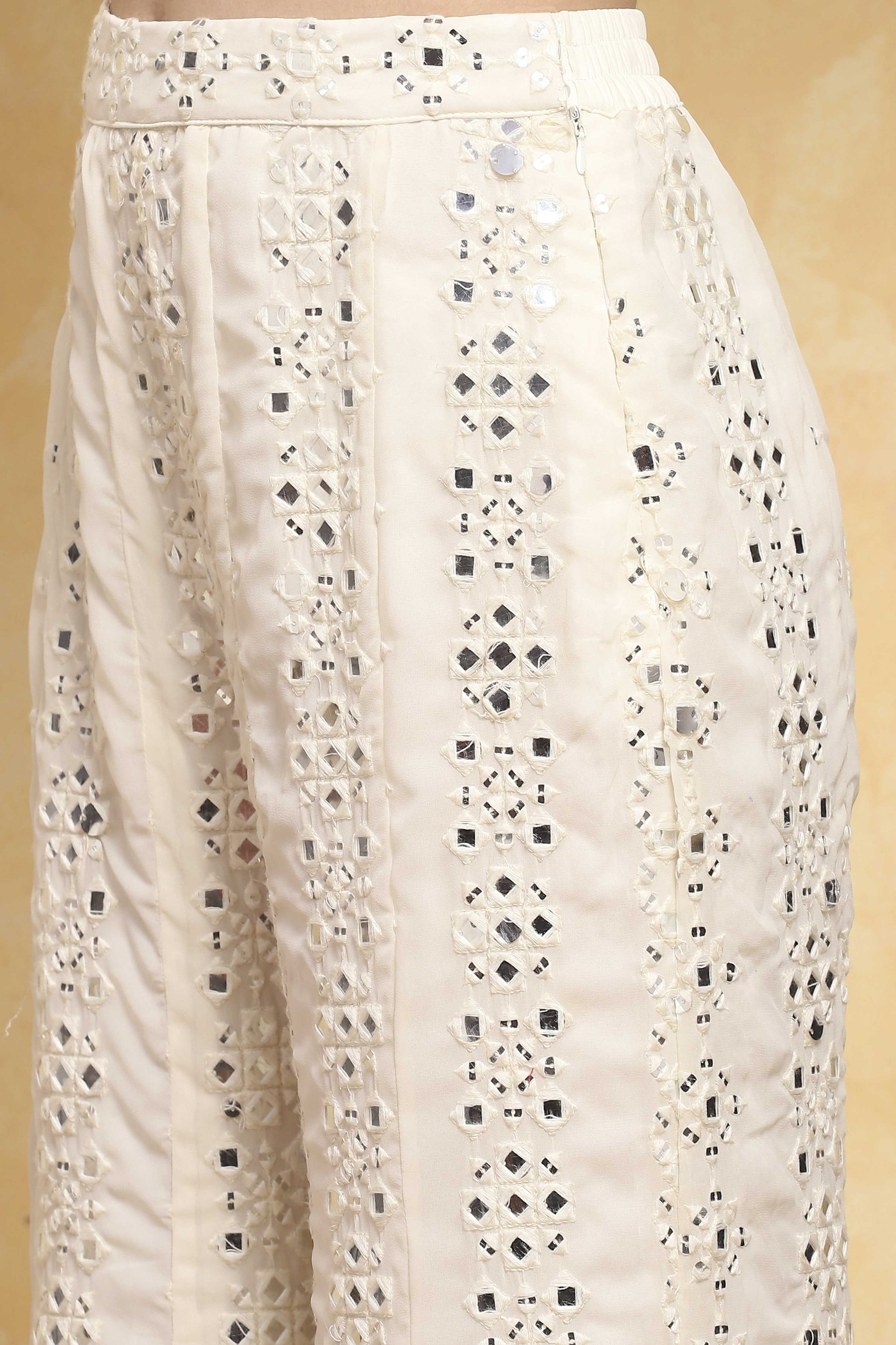 White Viscose Rayon Embroidered Straight Suit Set image number 2