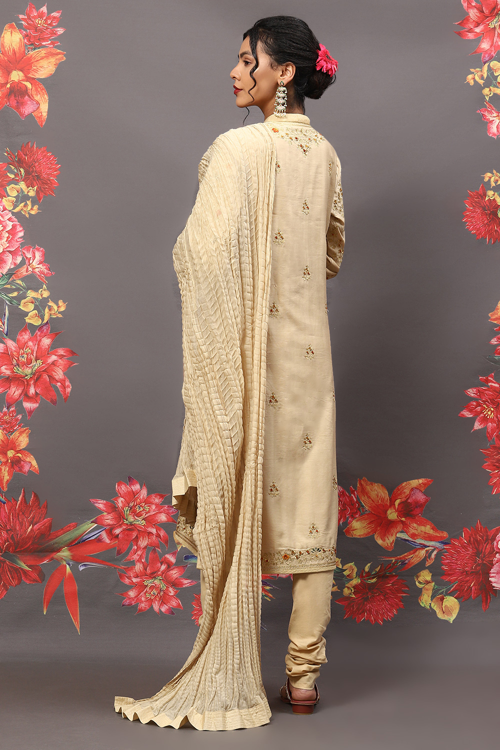 Beige Cotton Blend Straight Kurta Suit Set image number 5