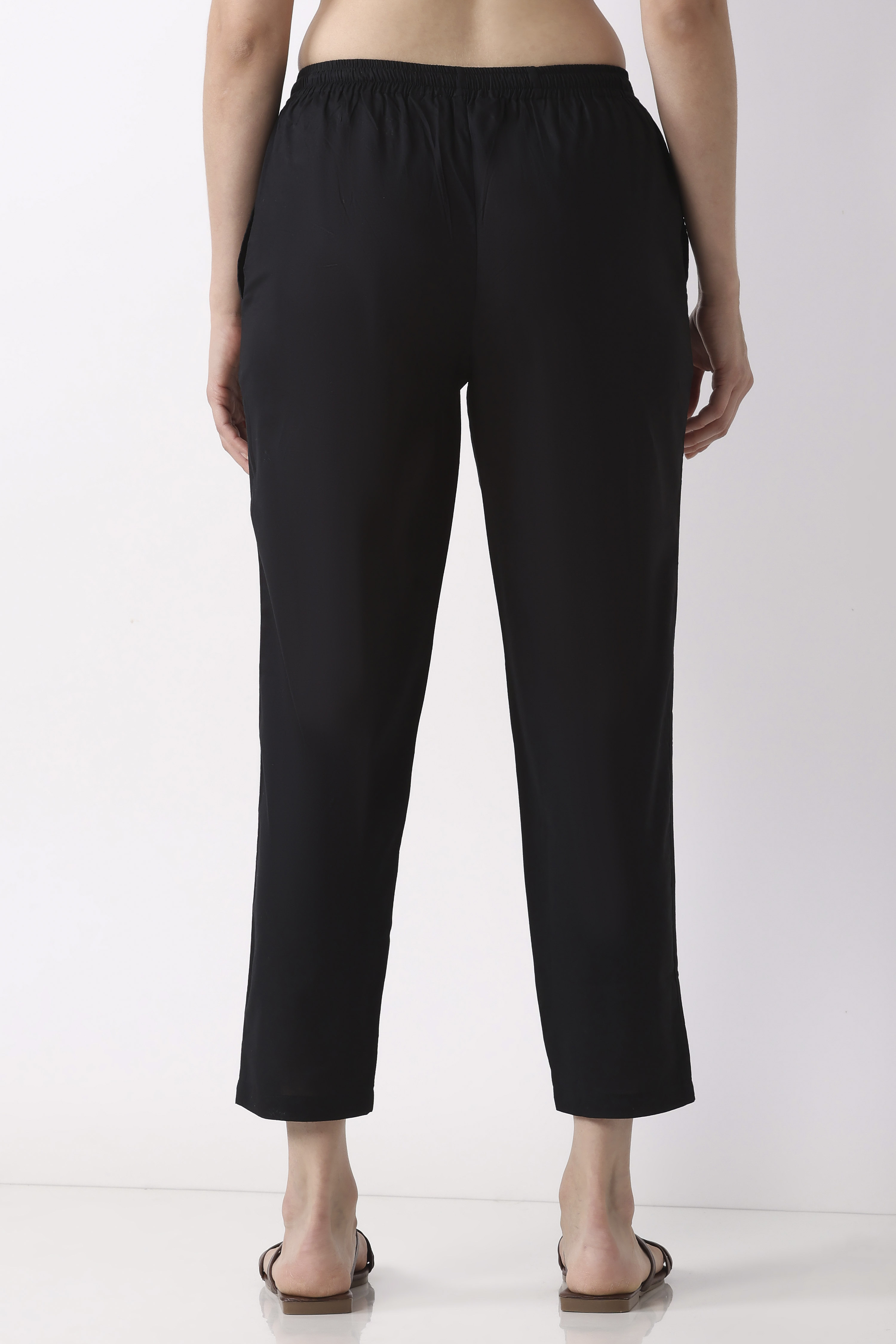Black Cotton Slim Pants image number 5