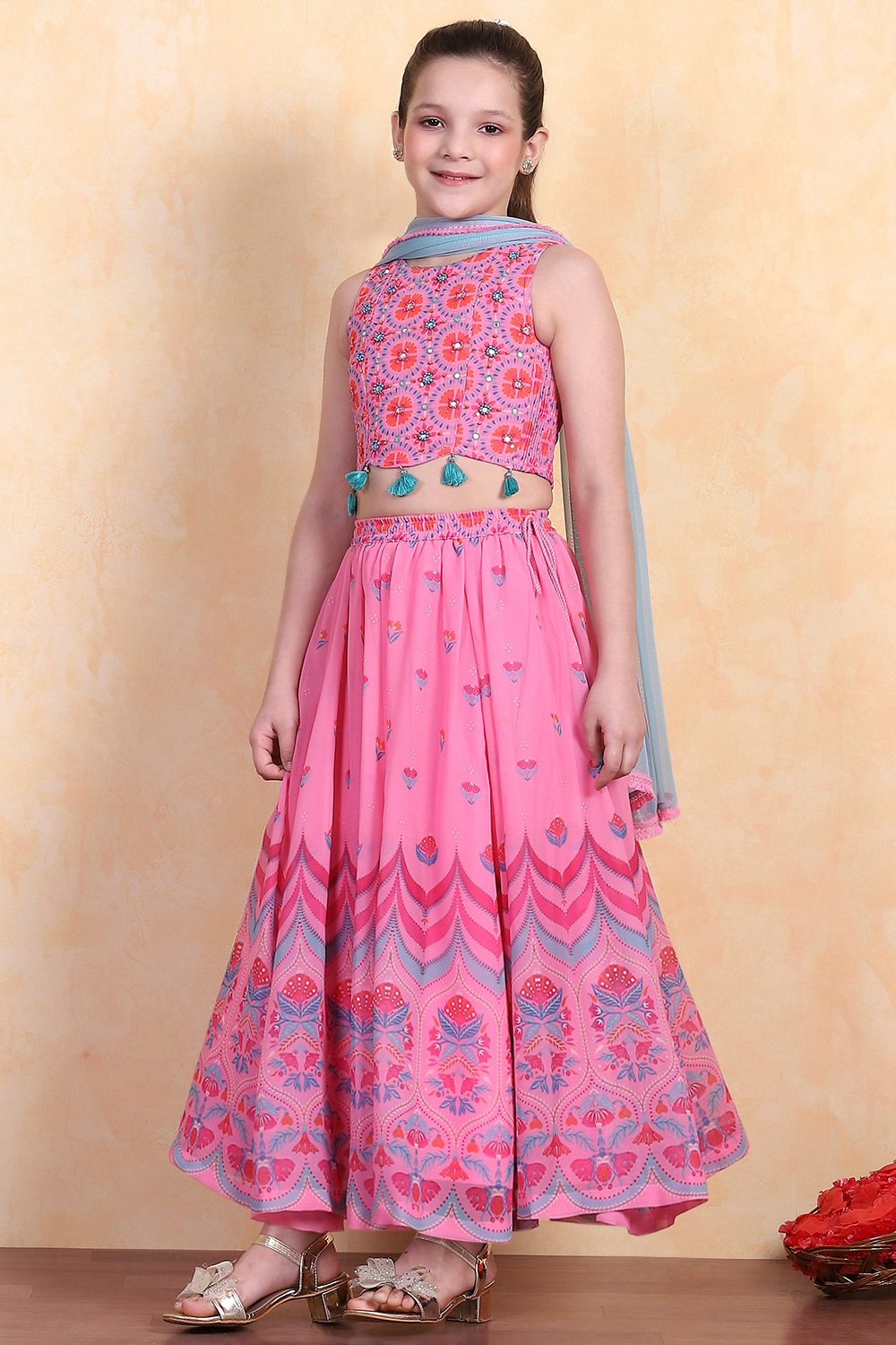 Pink Polyester Lehenga Set image number 3