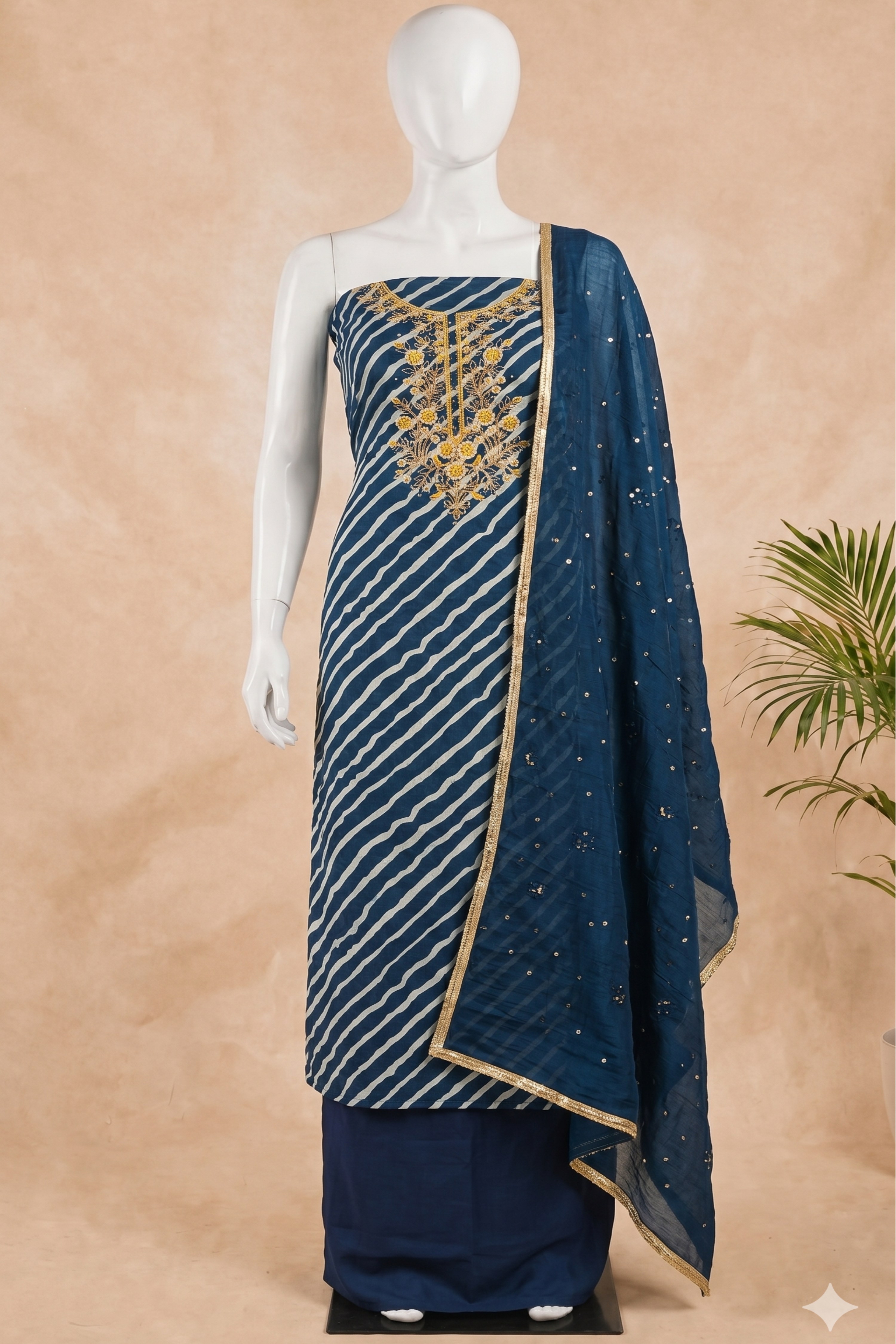 Pink Chanderi Embroidery With Rajasthani Lehriya Print Unstitched Suit Set image number 4
