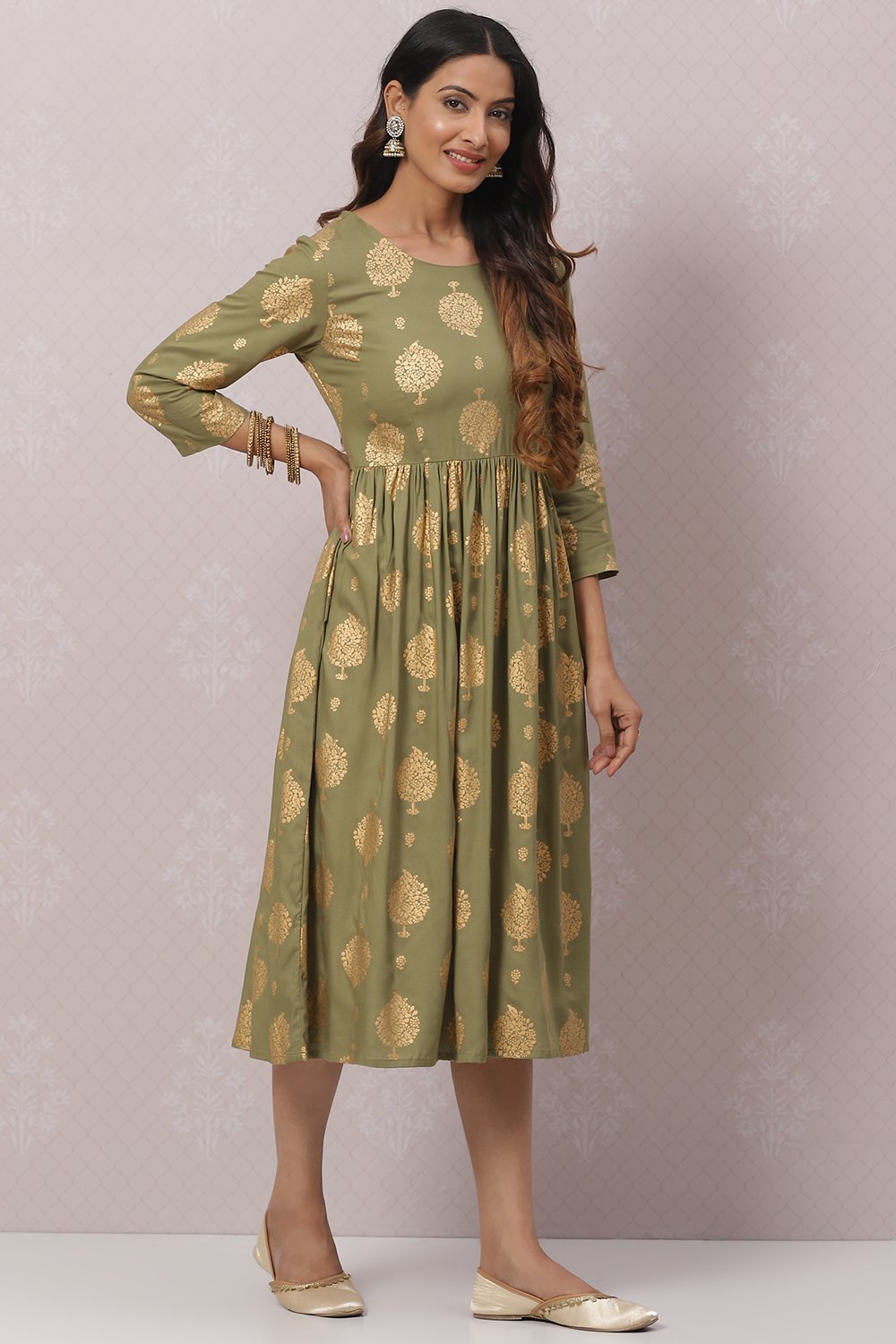 Powder Blue Rayon Printed Kurta Dress image number 3