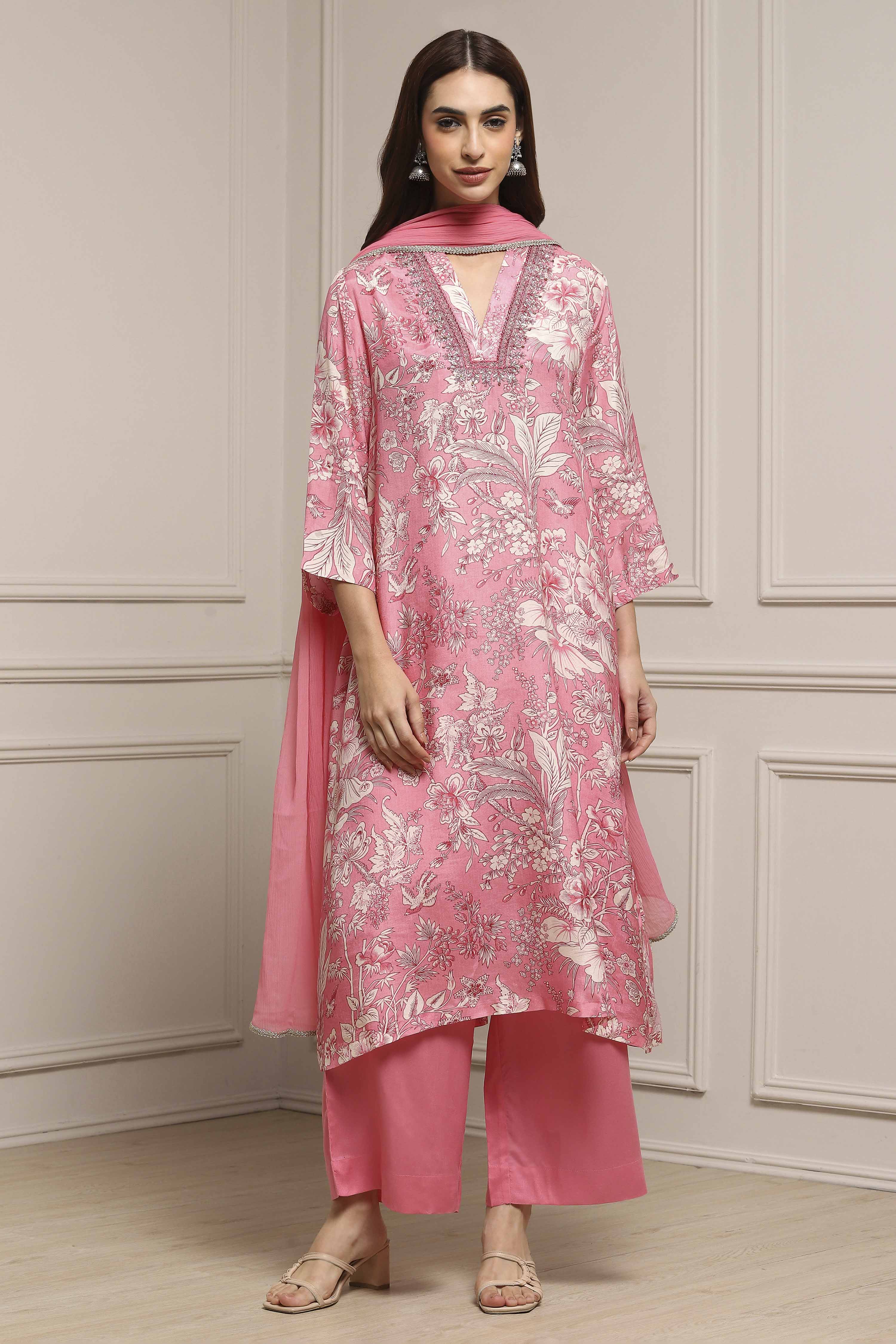 Blue Viscose Rayon Asymmetric Printed Suit Set image number 6