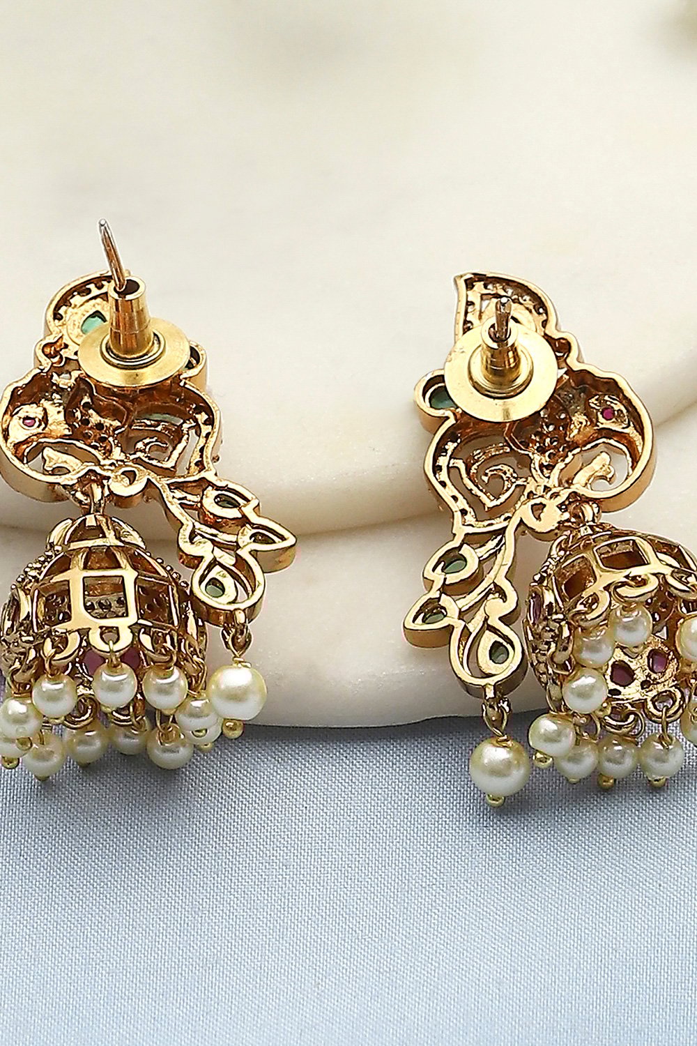 Gold Green Alloy Jhumka image number 2