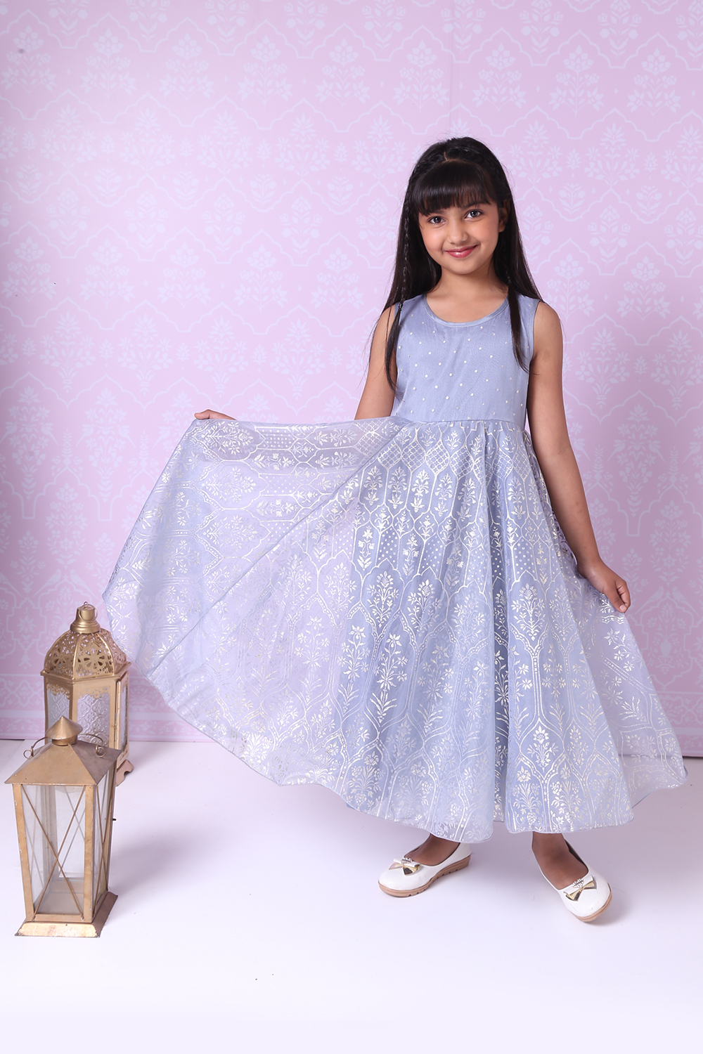 Sea Green Art Silk A Line Gown image number 3