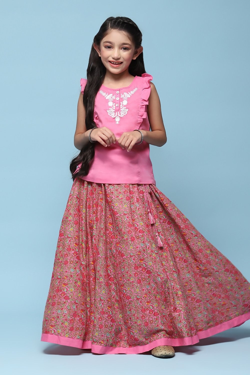 Purple Cotton Straight Printed Kurta Skirt Suit Set image number 6