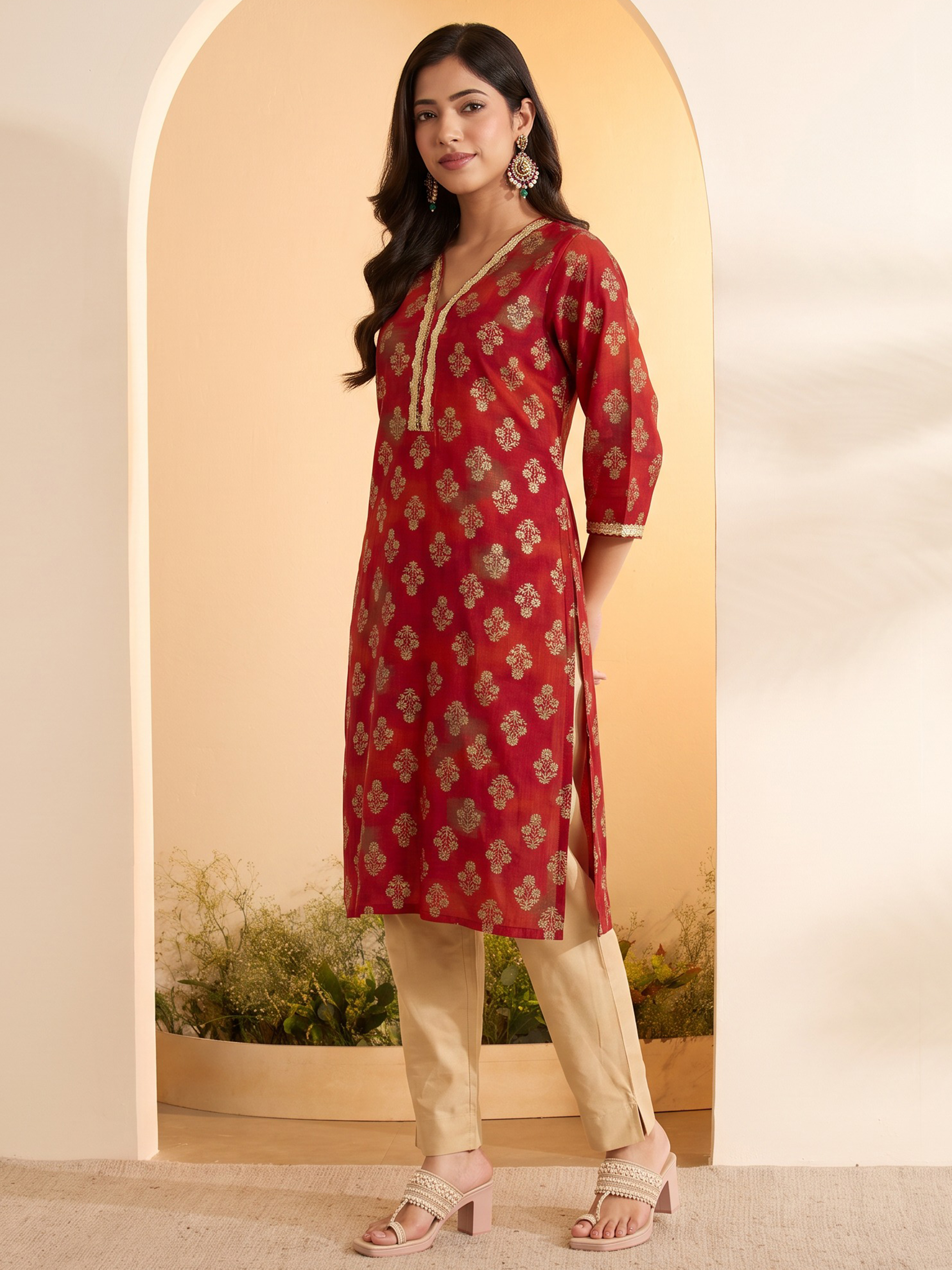 Navy Poly Viscose Straight Kurta image number 3