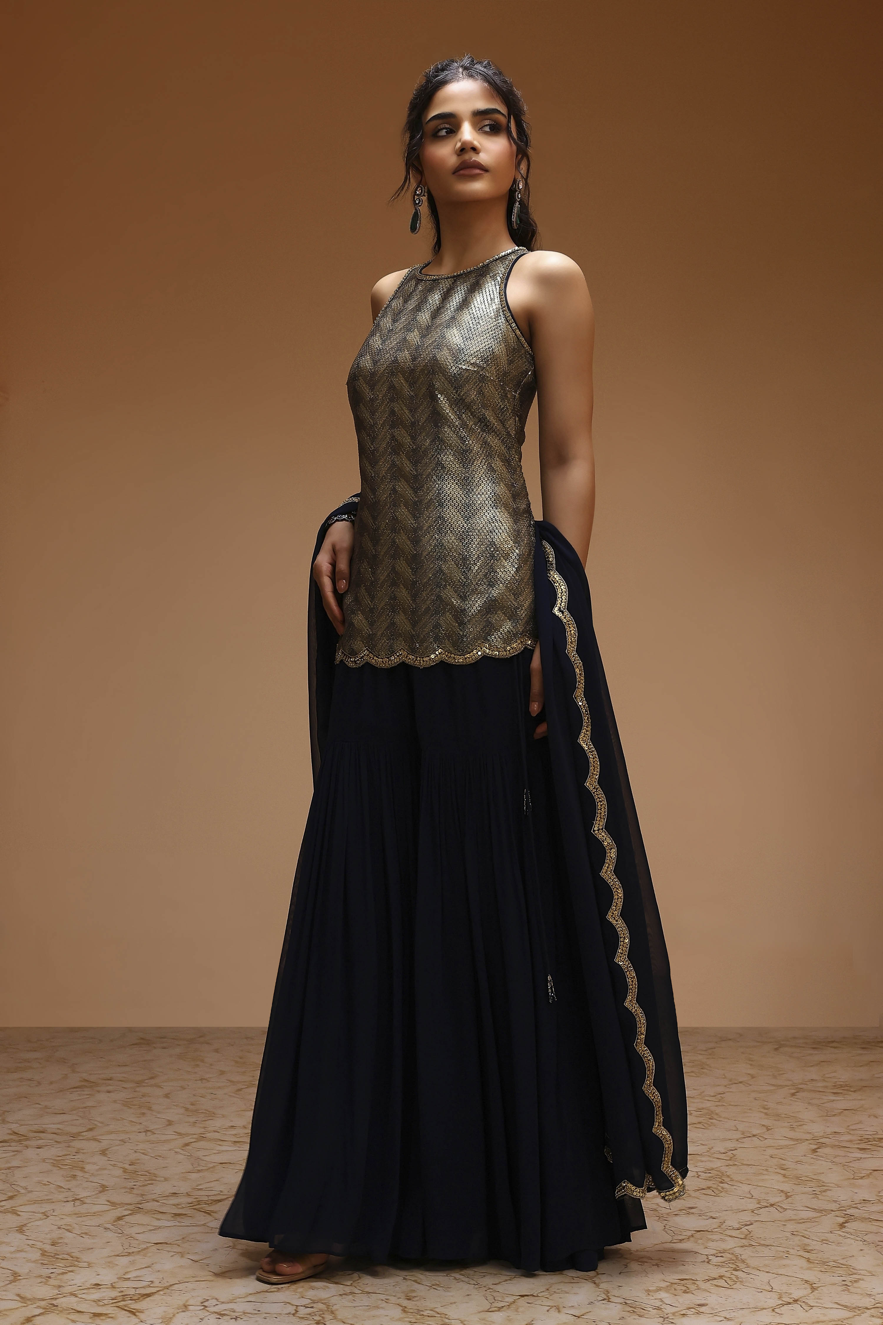 Navy Blue Art Silk Straight Sharara Set image number 6