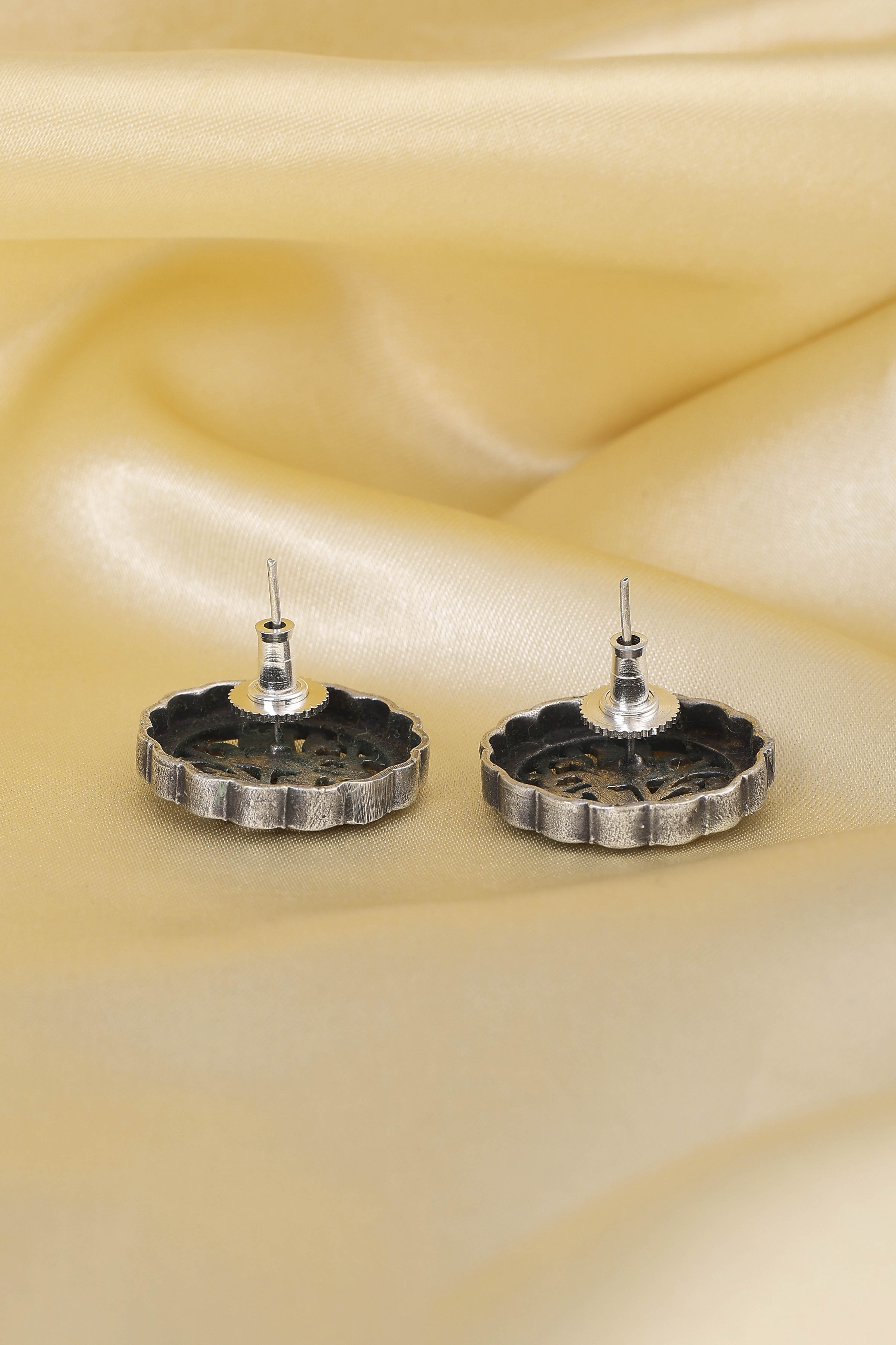 Gold & Silver Toned Brass Oxidized Studs image number 2