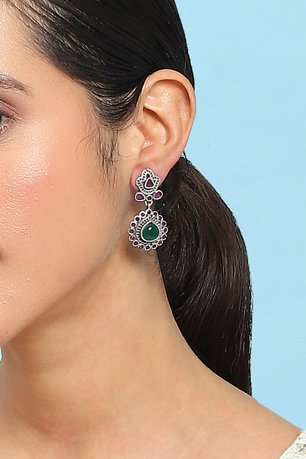 Pink Green Brass Drop & Danglers image number 1