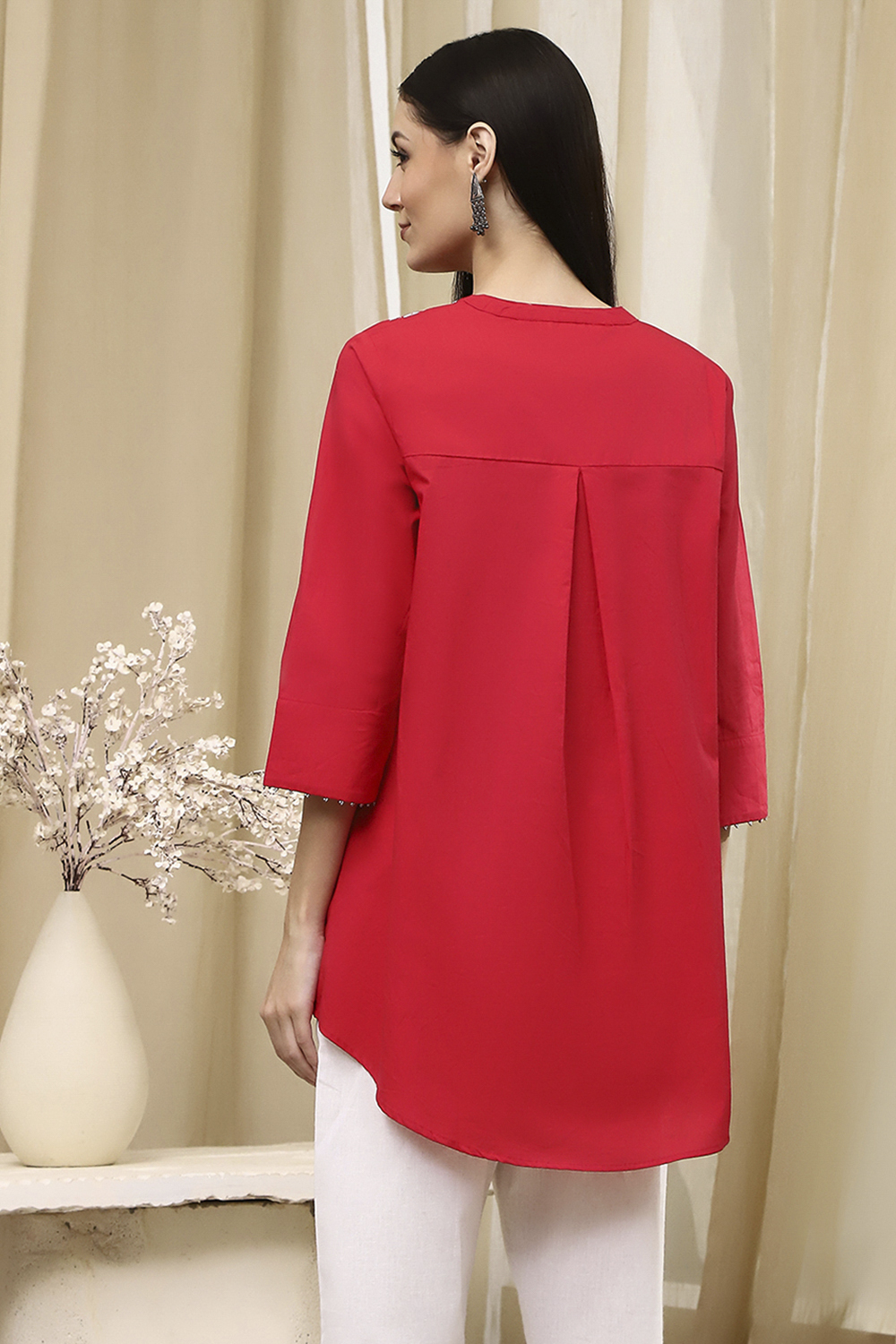 Raspberry Cotton Straight Kurti image number 3