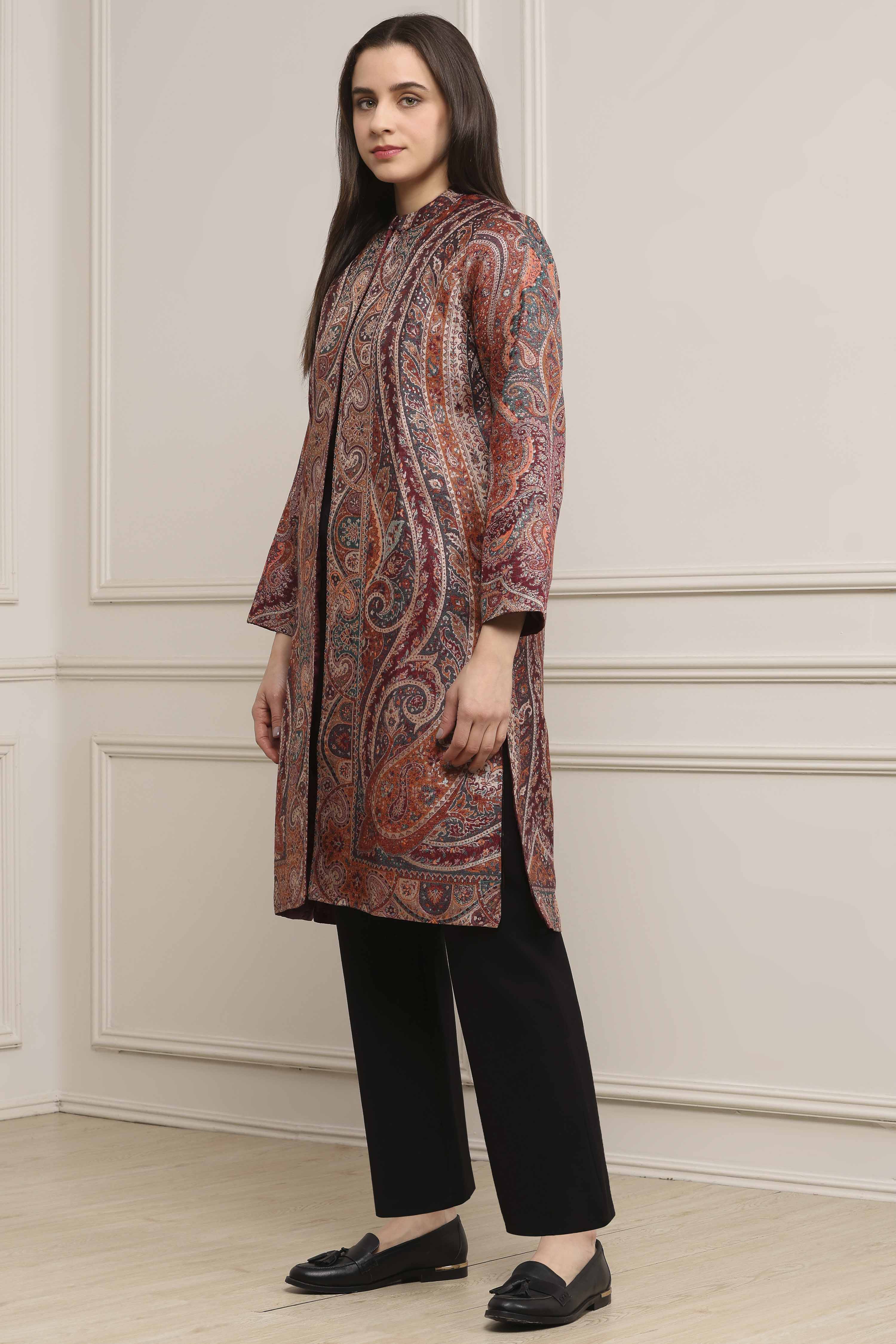 Green-Maroon Acrylic Straight Yarndyed Jacket image number 2