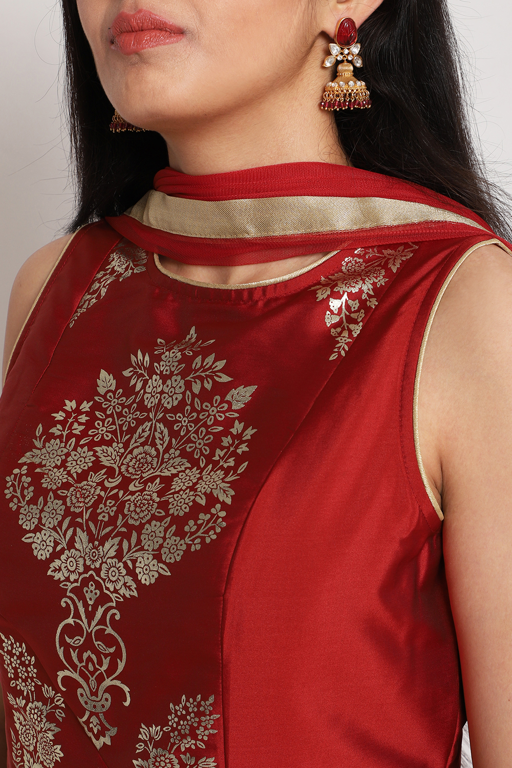 Rust Art Silk Metallic Lehenga Set image number 1