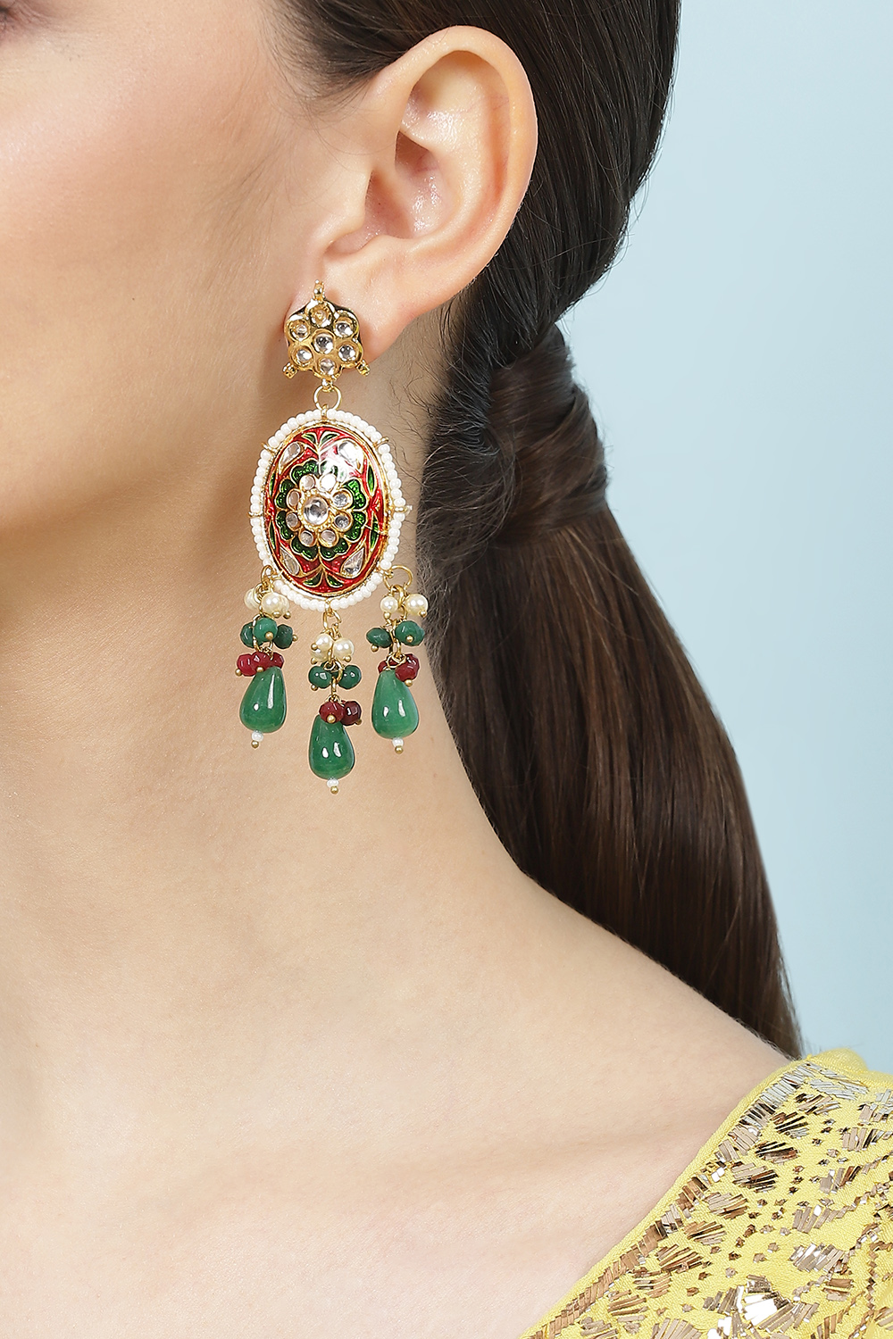 Green Alloy Earrings image number 1