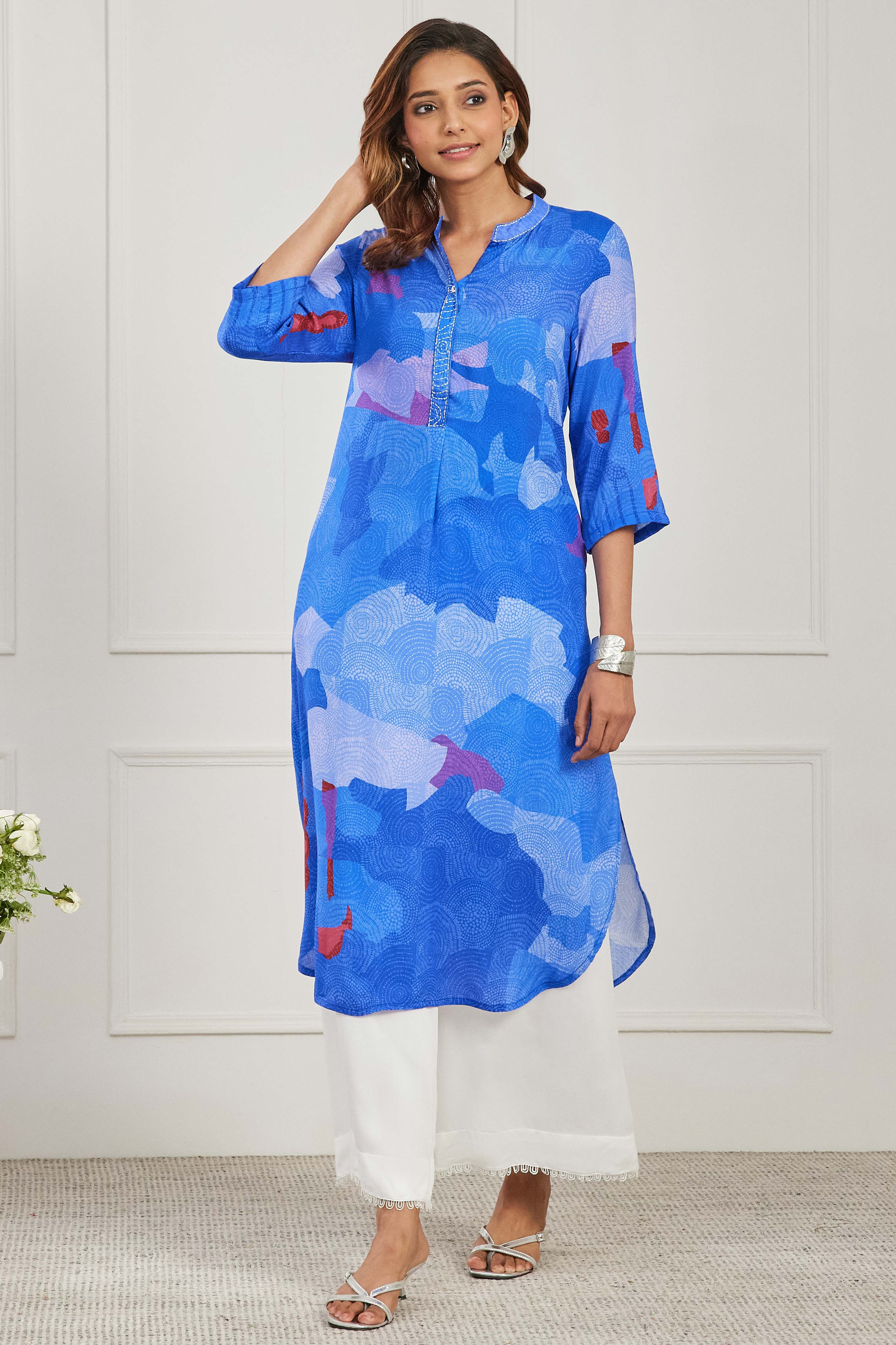 Blue Viscose Rayon Straight Kurta image number 1