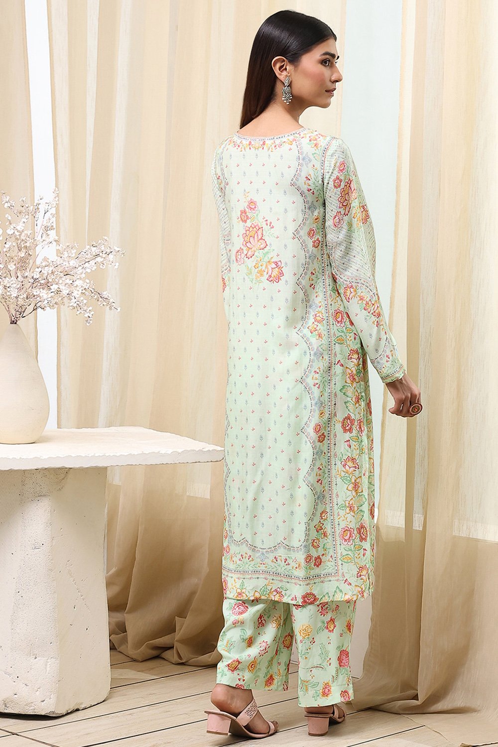 Pista Green Modal Blend Straight Suit Set image number 4