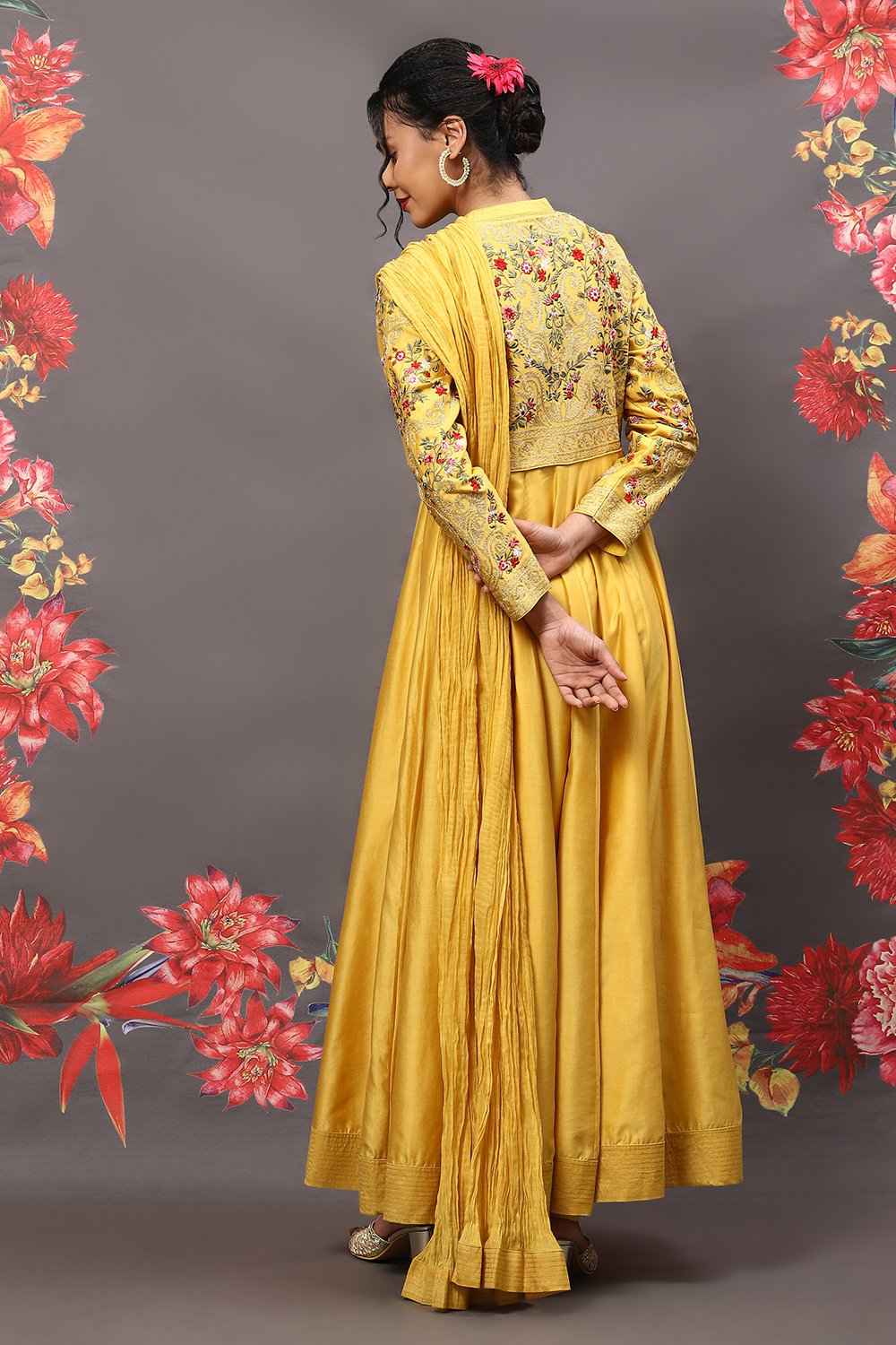 Mustard Cotton Blend Anarkali Kurta Suit Set image number 4