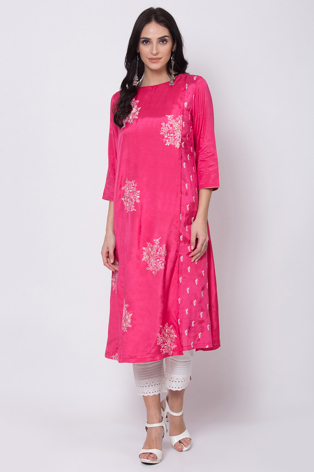 Fuchsia Viscose A-Line Printed Kurta image number 0