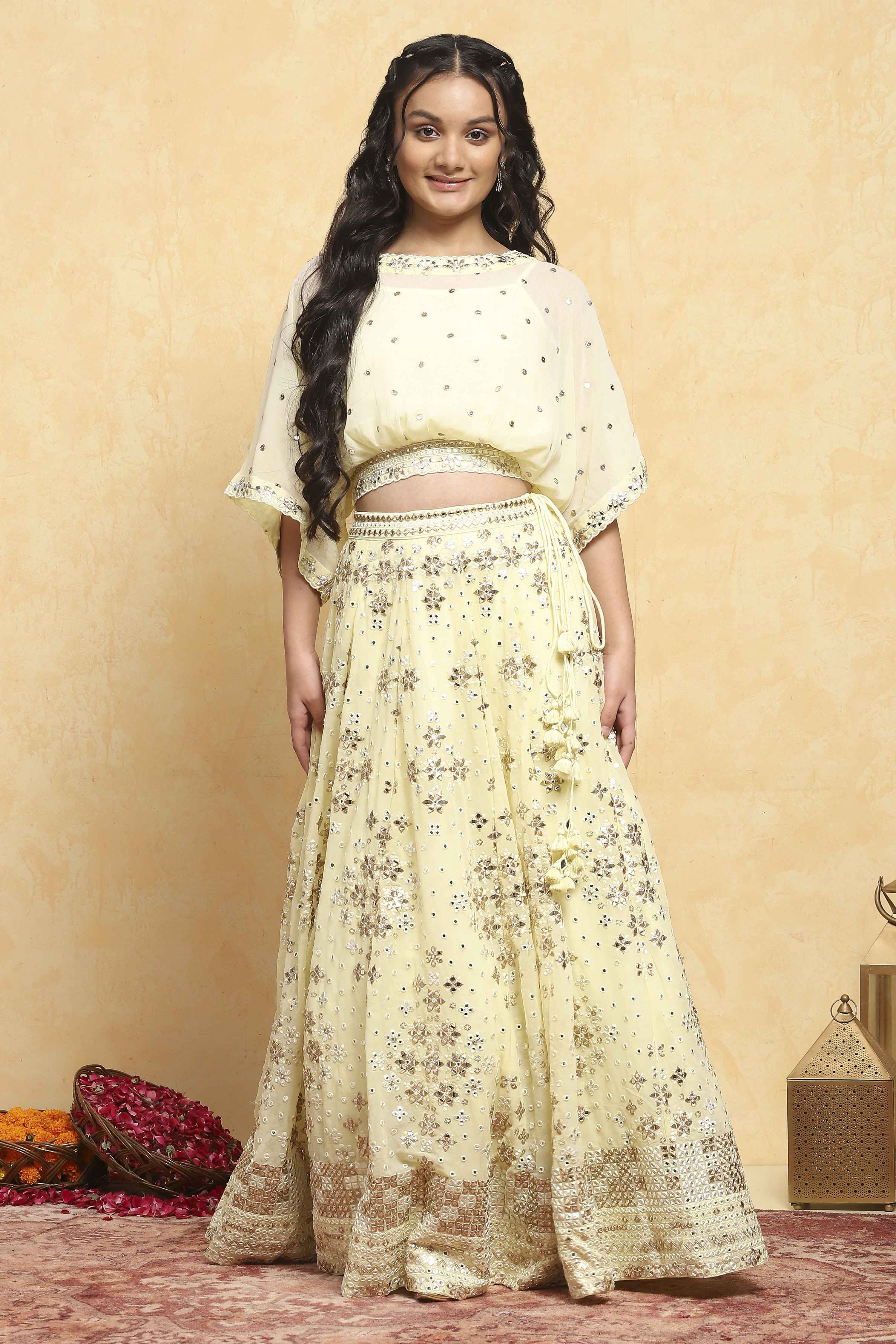 Neutral Polyester Embroidered Kalidar Lehenga Set image number 6