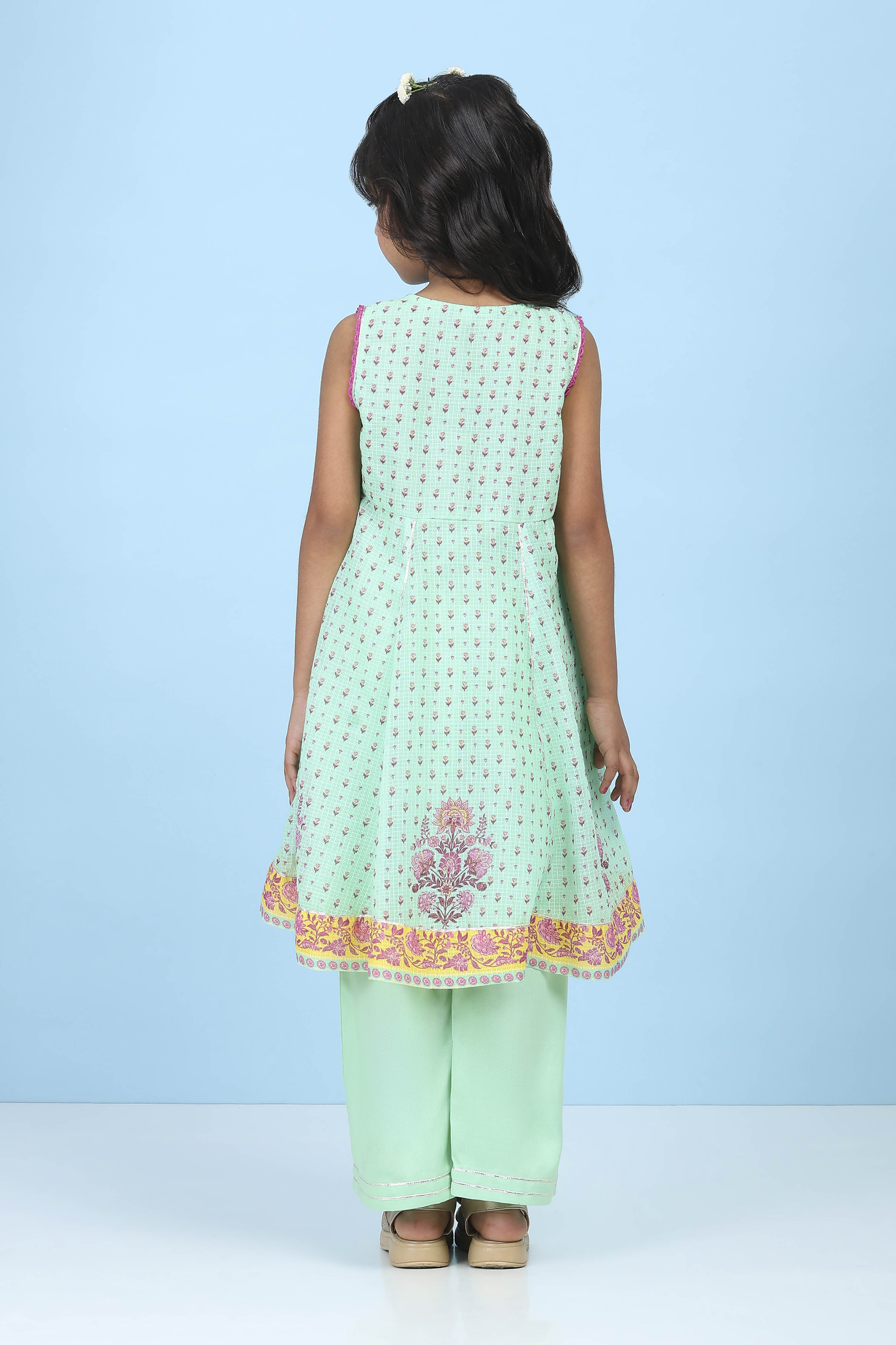 Green Cotton Floral Printed Anarkali Suit Set image number 4