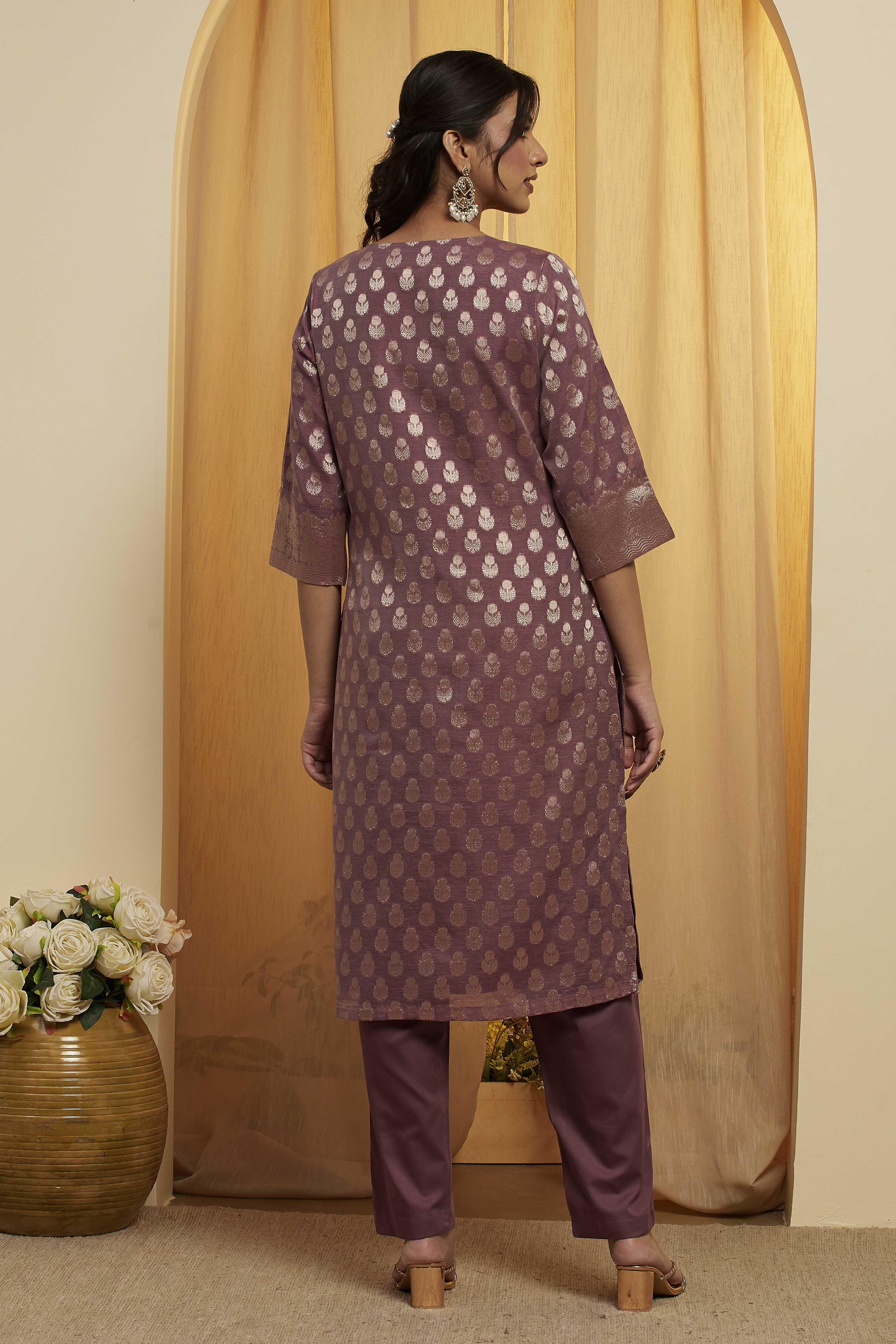 Grey Polyester Straight Suit Set image number 5